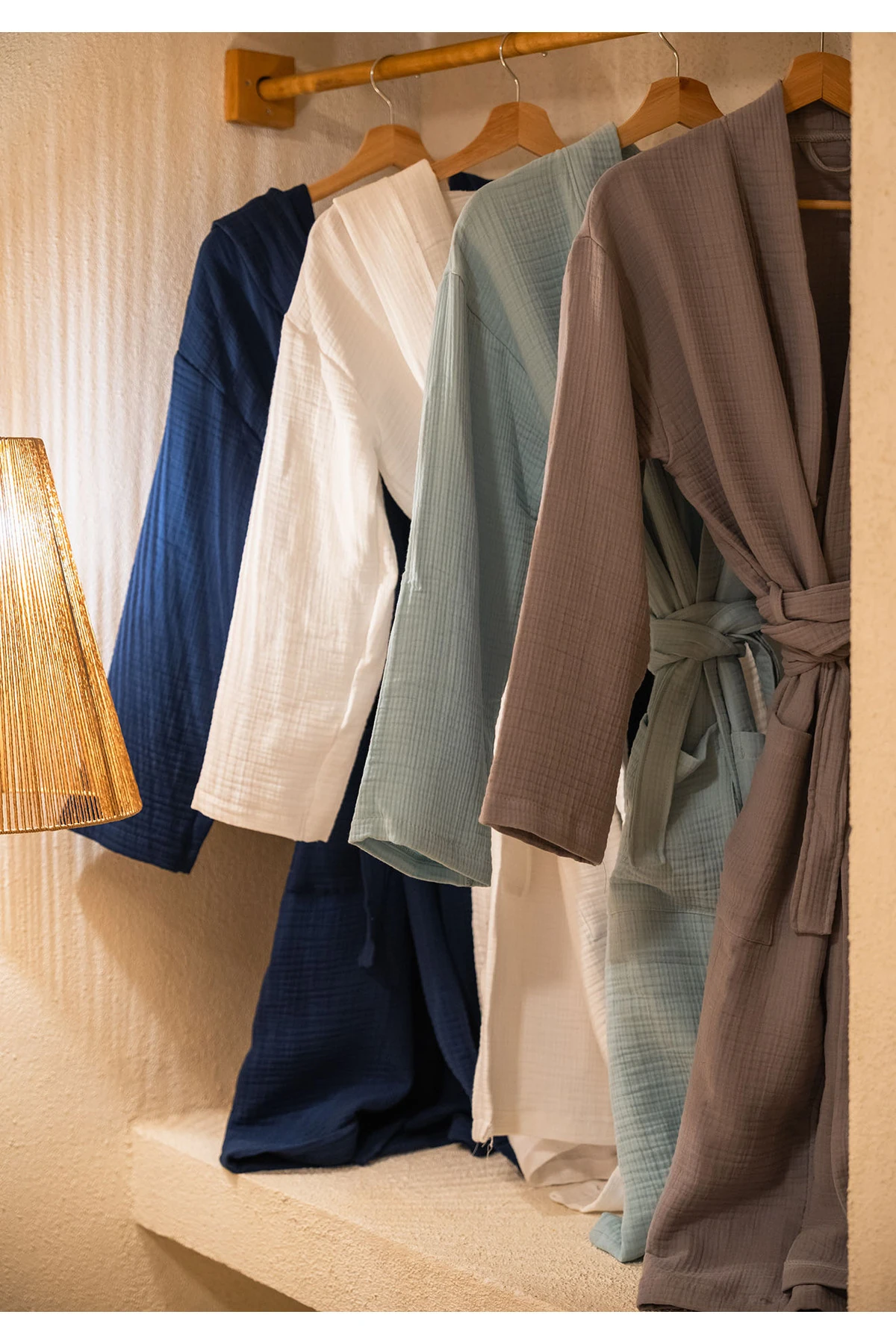 % 100 Pamuk 4 Kat Müslin Ünisex Kapşonlu Bornoz S/M - Beyaz