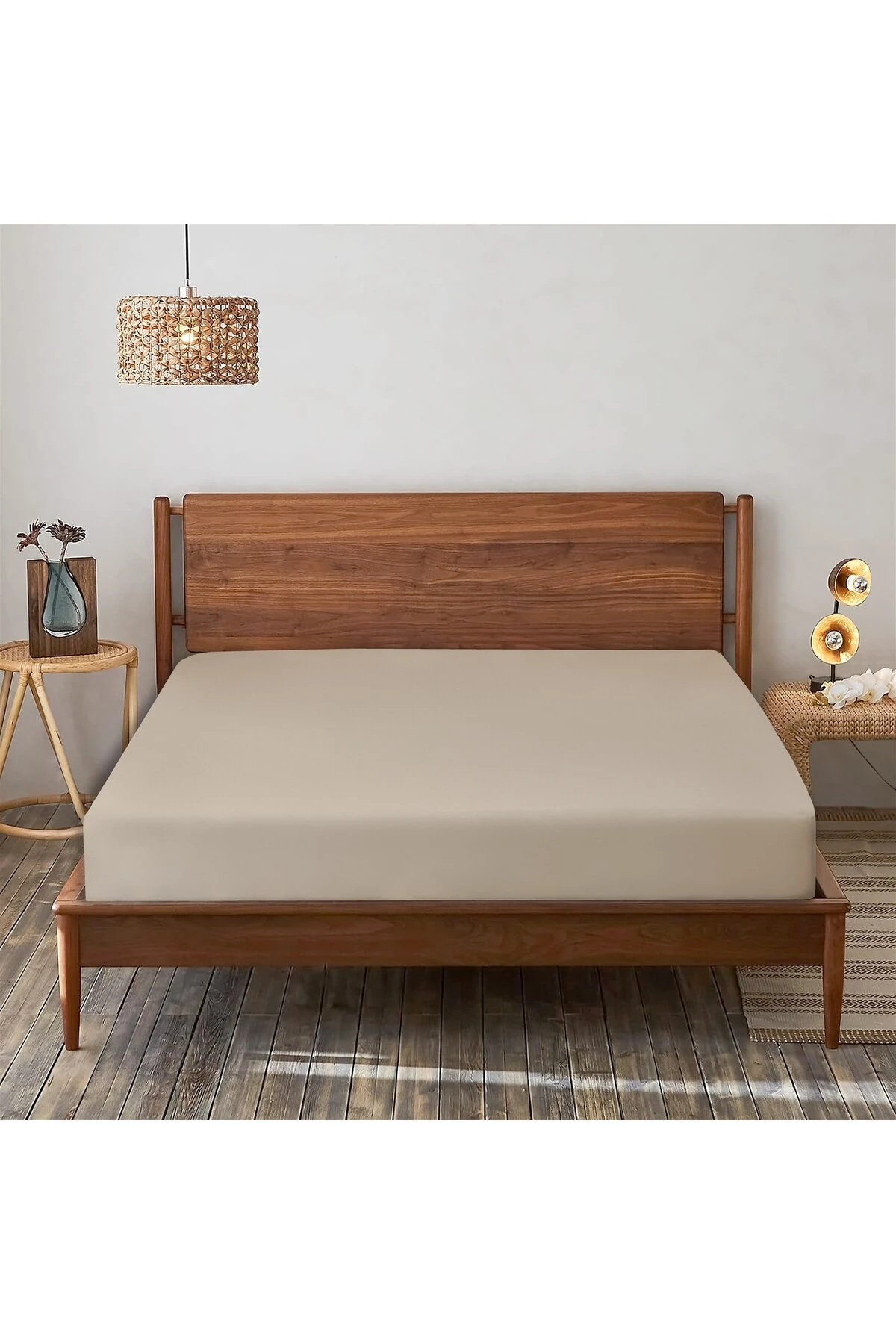 %100 Pamuk Bambu Lastikli Çarşaf - Taş