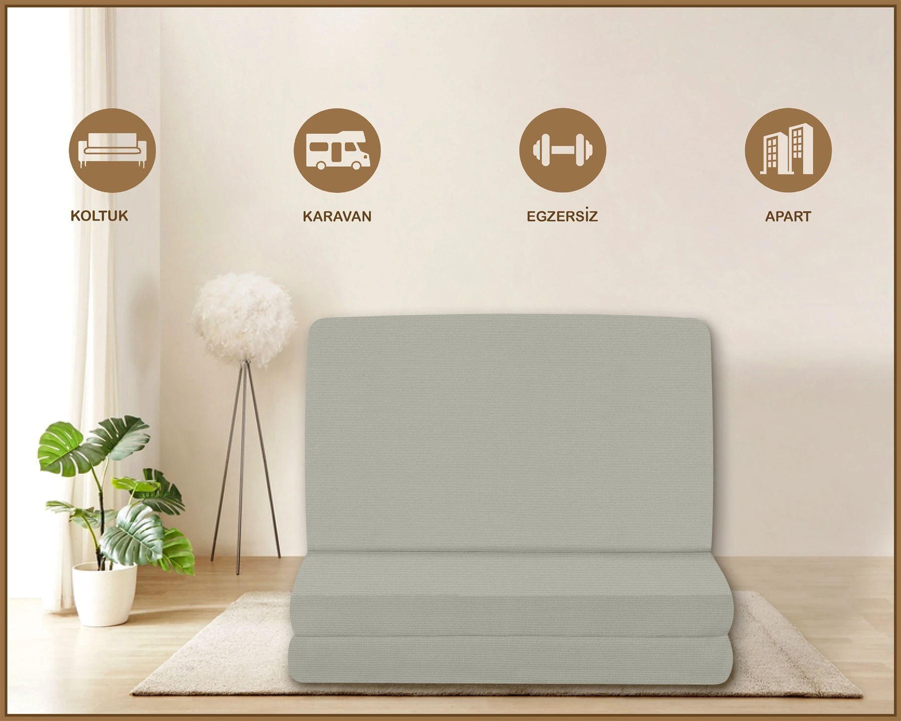 Canvas  Fermuarlı Katlanabilir Yer Yatağı Yer Minderi 60x180x6cm - Kaya Tuzu