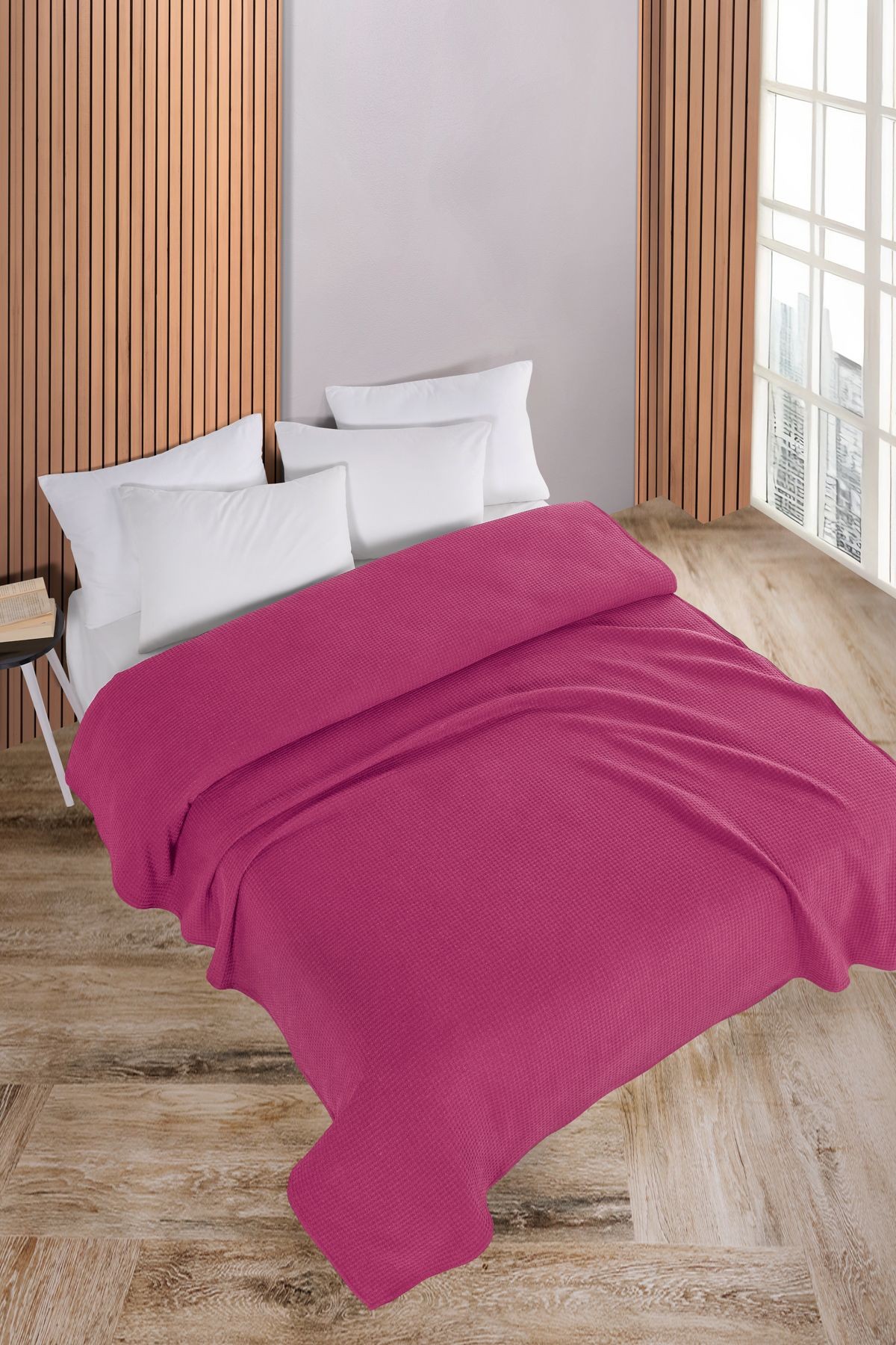 Pamuklu Aden Çok Amaçlı Örtü Tek Kişilik - 160x230 cm - koyu pembe