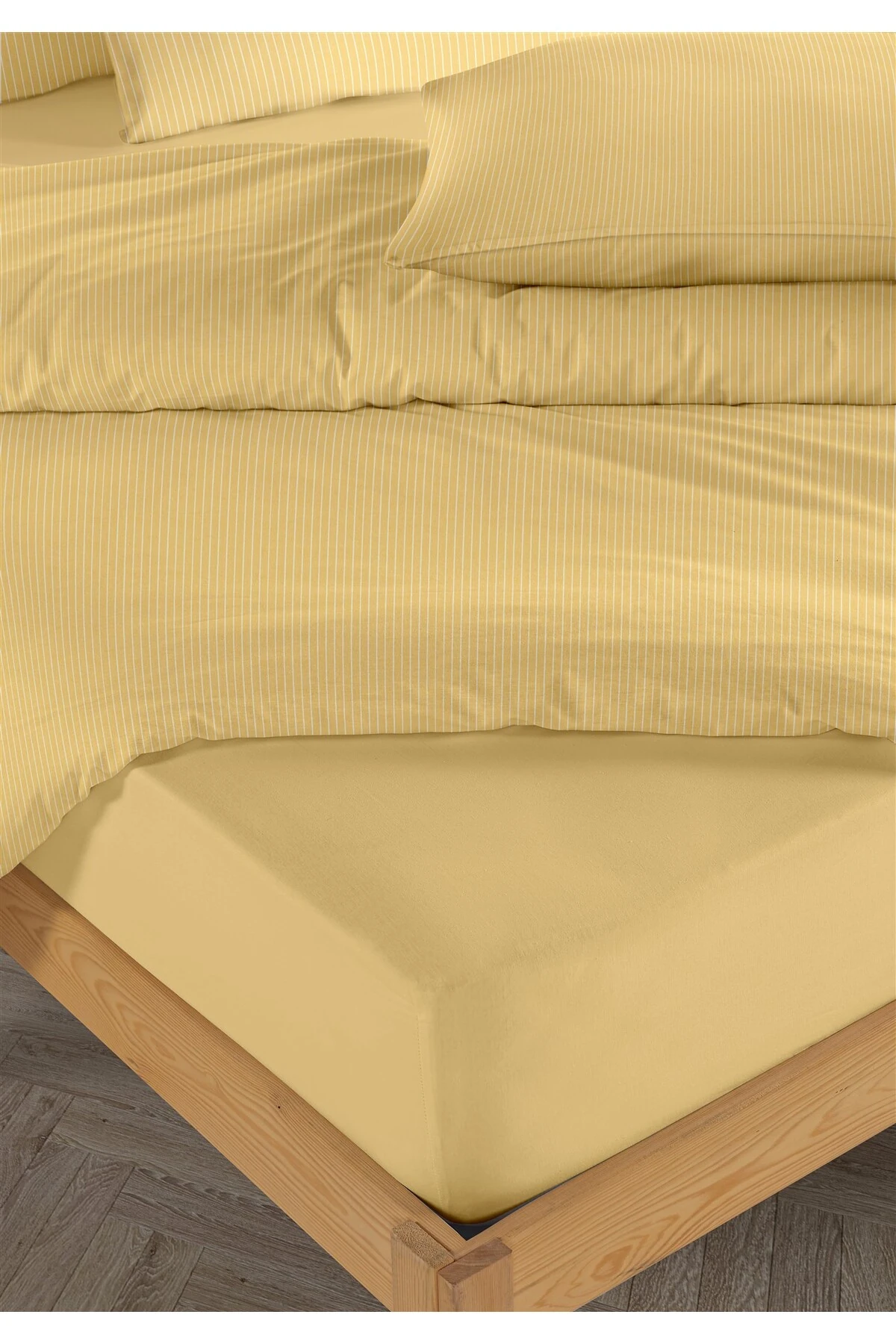 Line %100 Pamuk Ranforce Akay Ipliği Boyalı Nevresim Takımı Tek Kişilik - 160x220 cm - akay sari