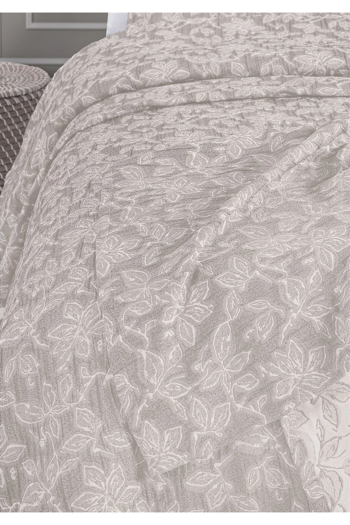 Dolgulu Jakarlı Yatak Örtüsü Seti Çift Kişilik Bej 230x240 cm - kael bej