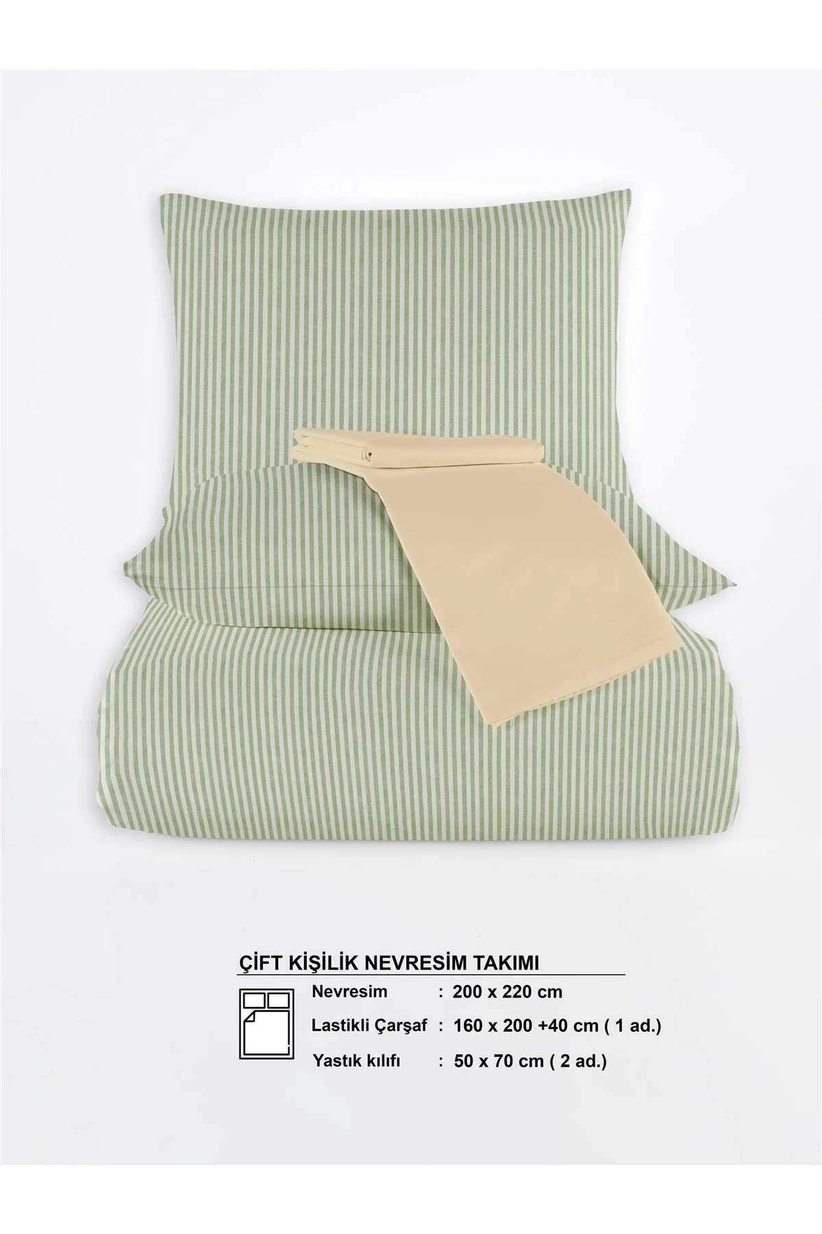 Mira %100 Pamuk Ranforce Yezra Ipliği Boyalı Nevresim Takımı Çift Kişilik - 200x220 Cm - Yeşi̇l