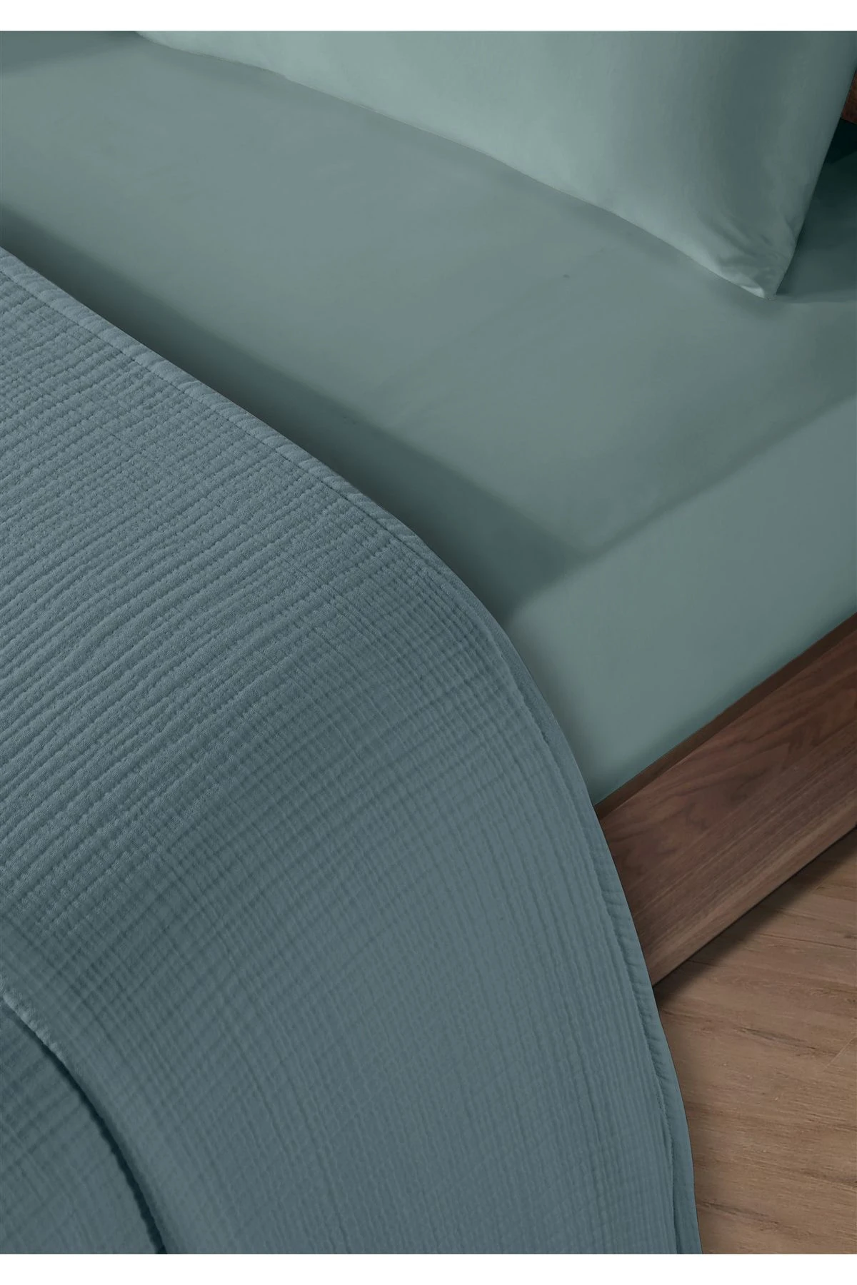% 100 Doğal Pamuk 4 Kat Müslin Lüks Tek Kişilik Pike Takımı 160x230cm - Petrol