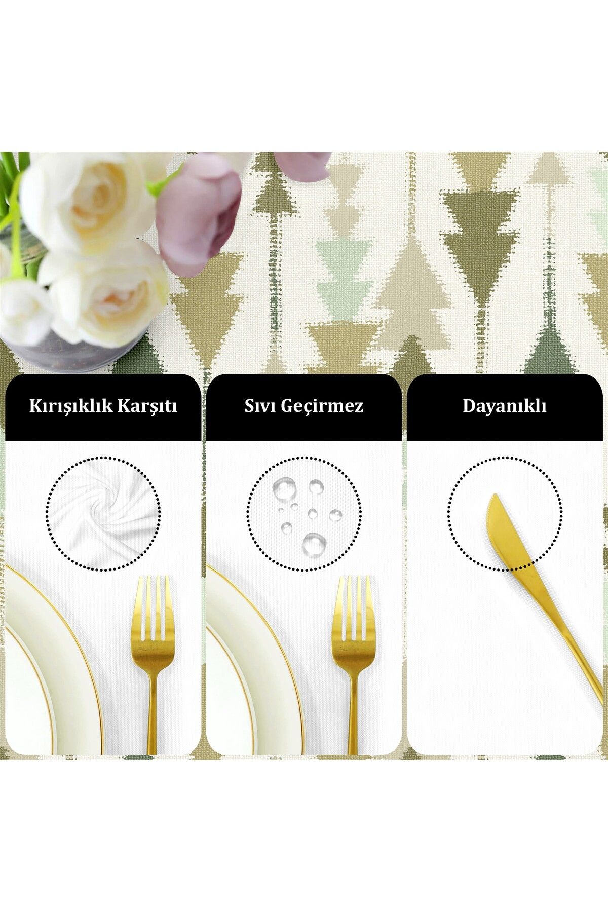 Canvas Desenli Sıvı Geçirmez Leke Tutmaz Masa Örtüsü