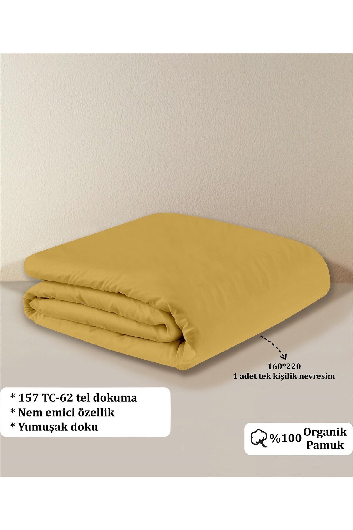 Organik Pamuk Akfil Nevresim Tek Kişilik 160x220 cm - Hardal