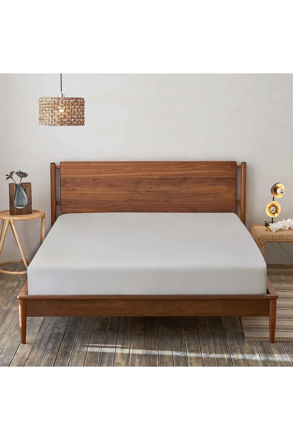 %100 Pamuk Bambu Lastikli Çarşaf - Gri̇