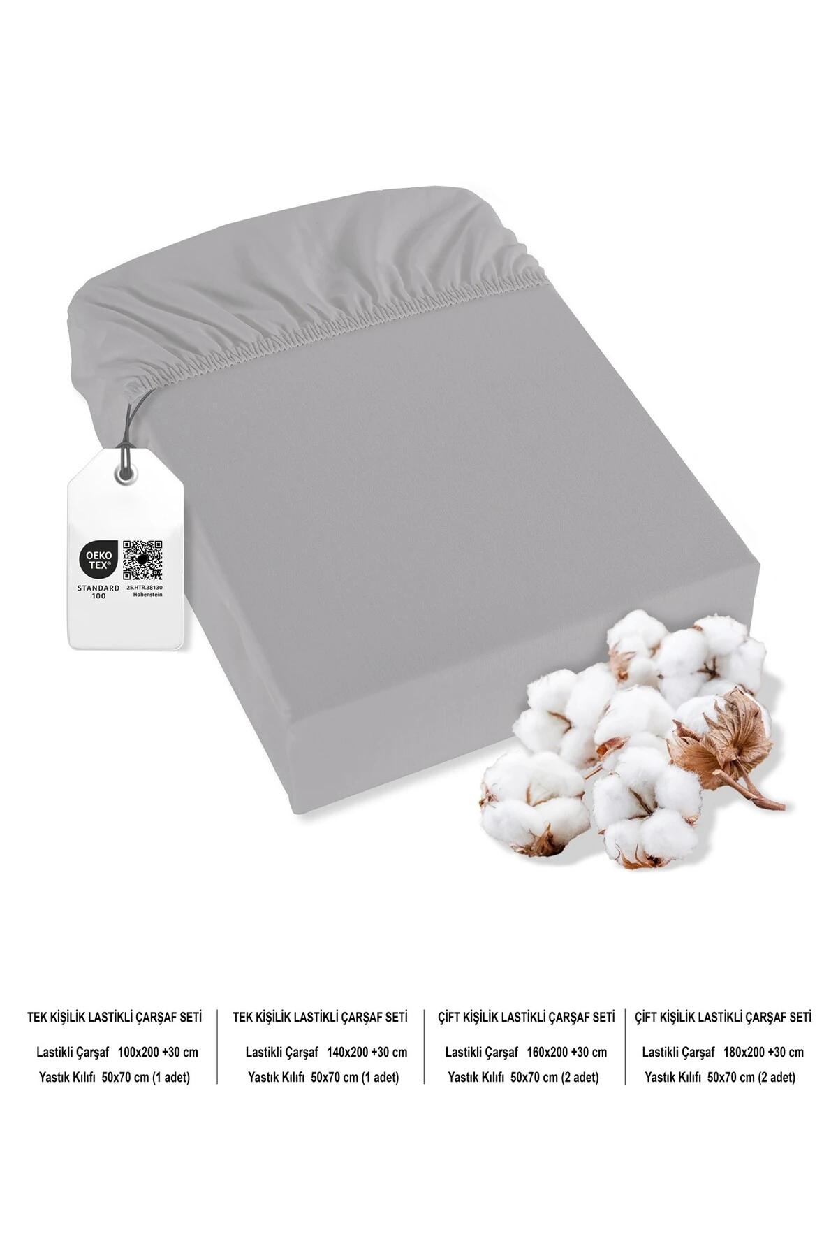 Siena Ranforce %100 Pamuk Lastikli Çarşaf Seti - Açik Gri̇