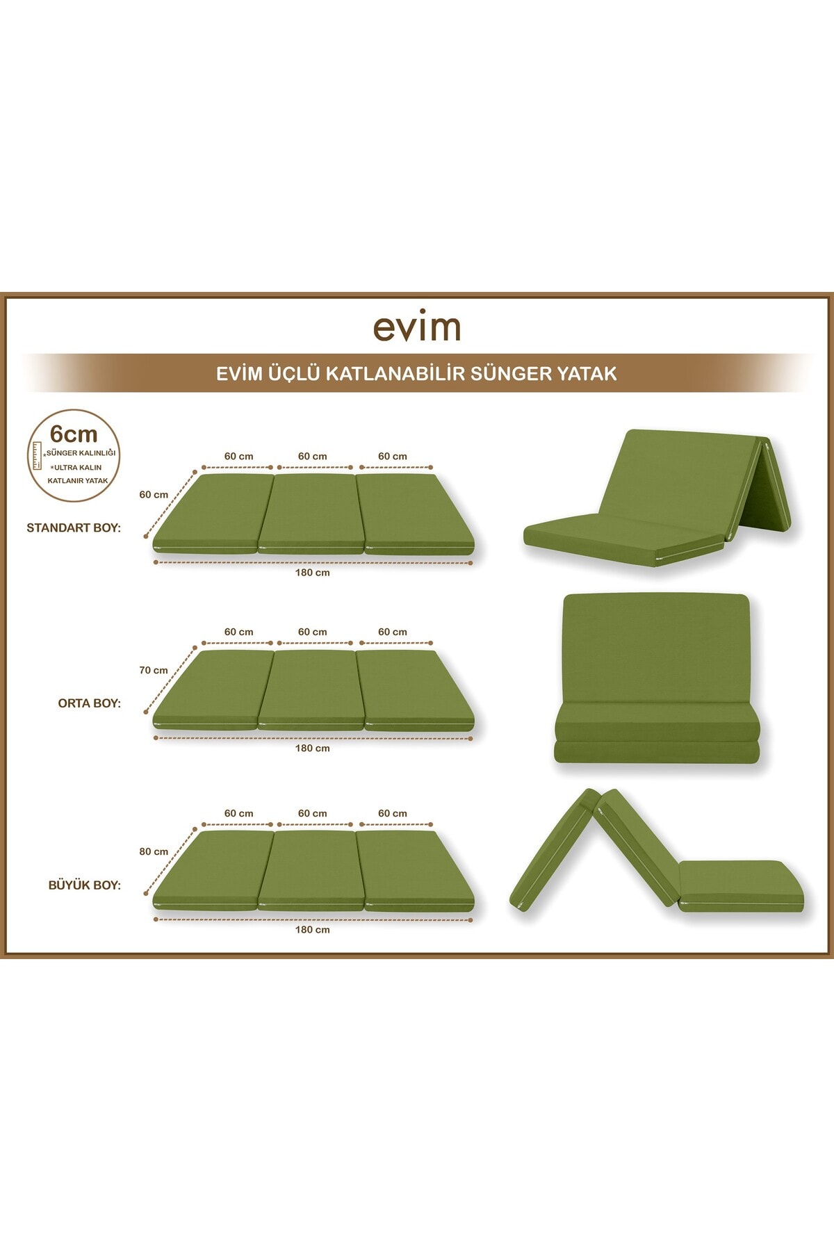 Canvas Açık Bej Fermuarlı Katlanabilir Yer Yatağı Yer Minderi 6cm