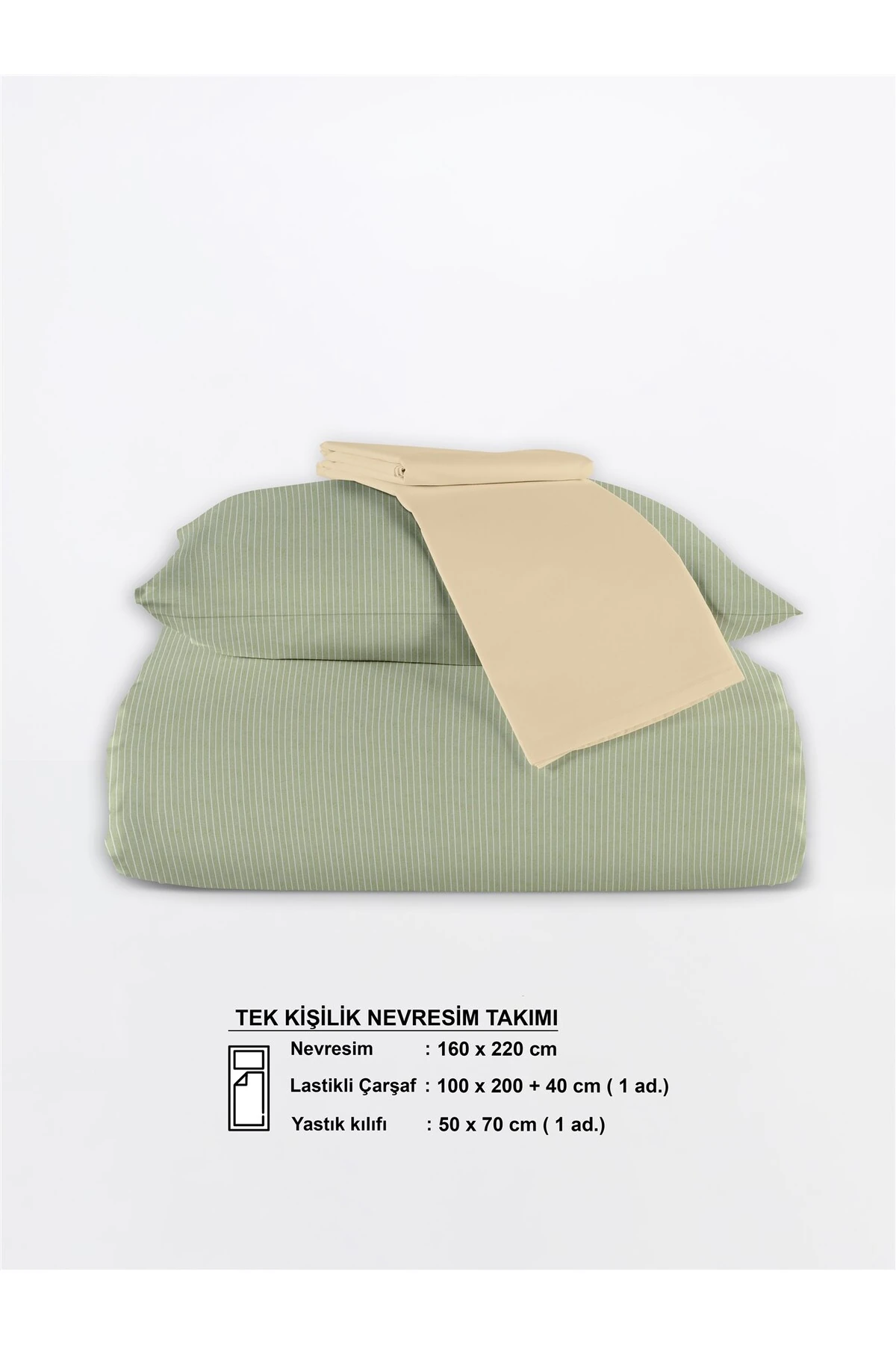 Chıc %100 Pamuk Ranforce Akay Açık Mavi Ipliği Boyalı Nevresim Takımı Tek Kişilik - 160x220 cm - Yeşi̇l