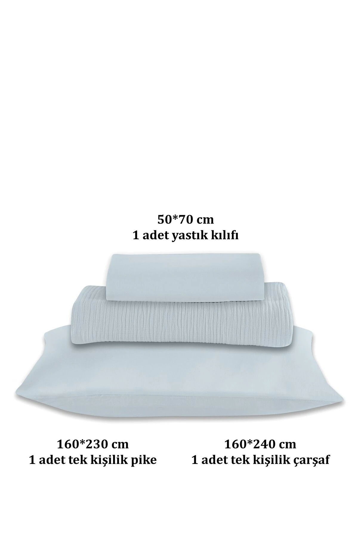 % 100 Doğal Pamuk 4 Kat Müslin Lüks Tek Kişilik Pike Takımı 160x230cm - Bebe mavi̇