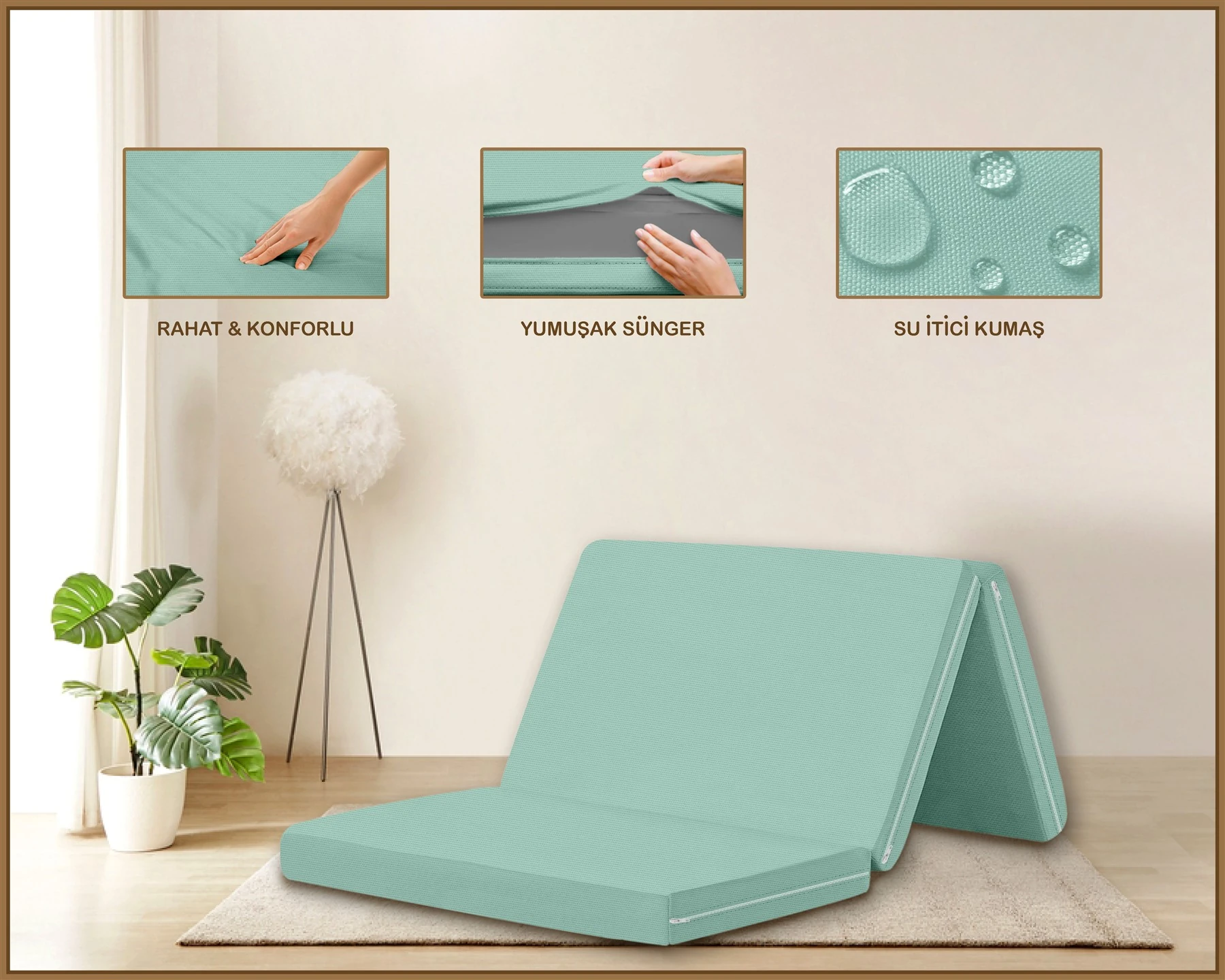 Canvas  Fermuarlı Katlanabilir Yer Yatağı Yer Minderi 60x180x6cm - Mi̇nt