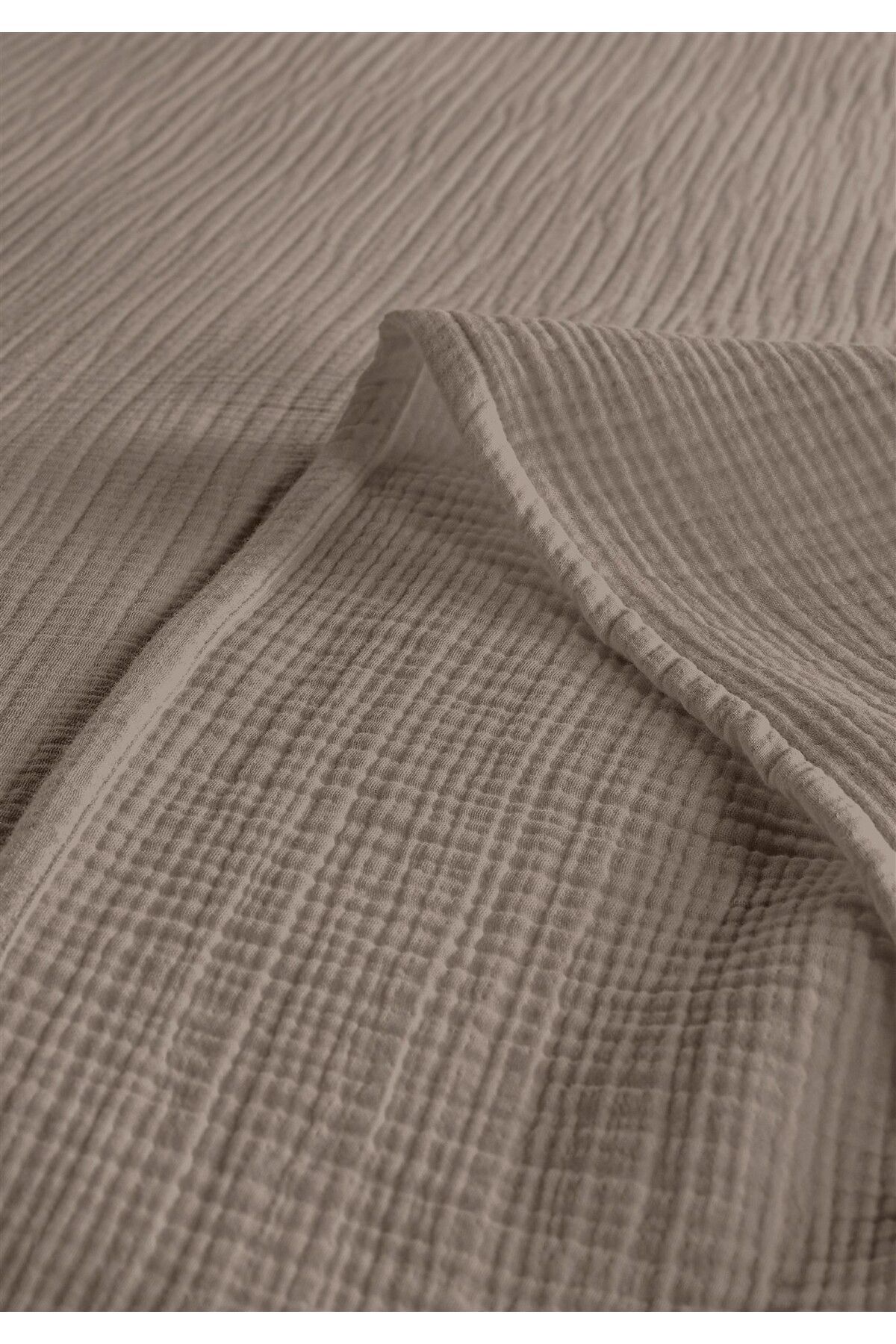 % 100 Doğal Pamuk 4 Kat Müslin Lüks Tek Kişilik Pike Takımı 160x230cm - koyu bej