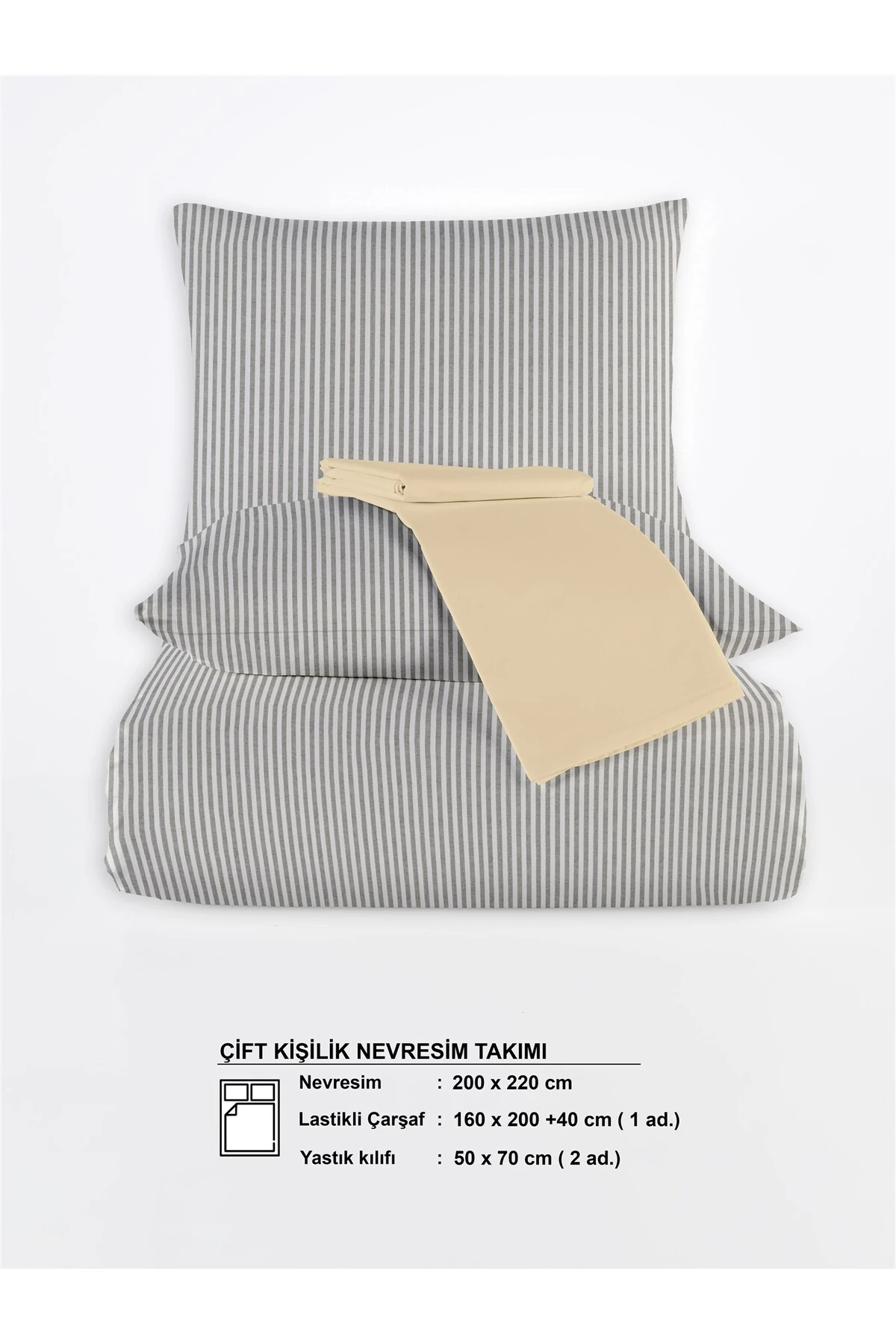 Mira %100 Pamuk Ranforce Yezra Ipliği Boyalı Nevresim Takımı Çift Kişilik - 200x220 Cm - Haki̇