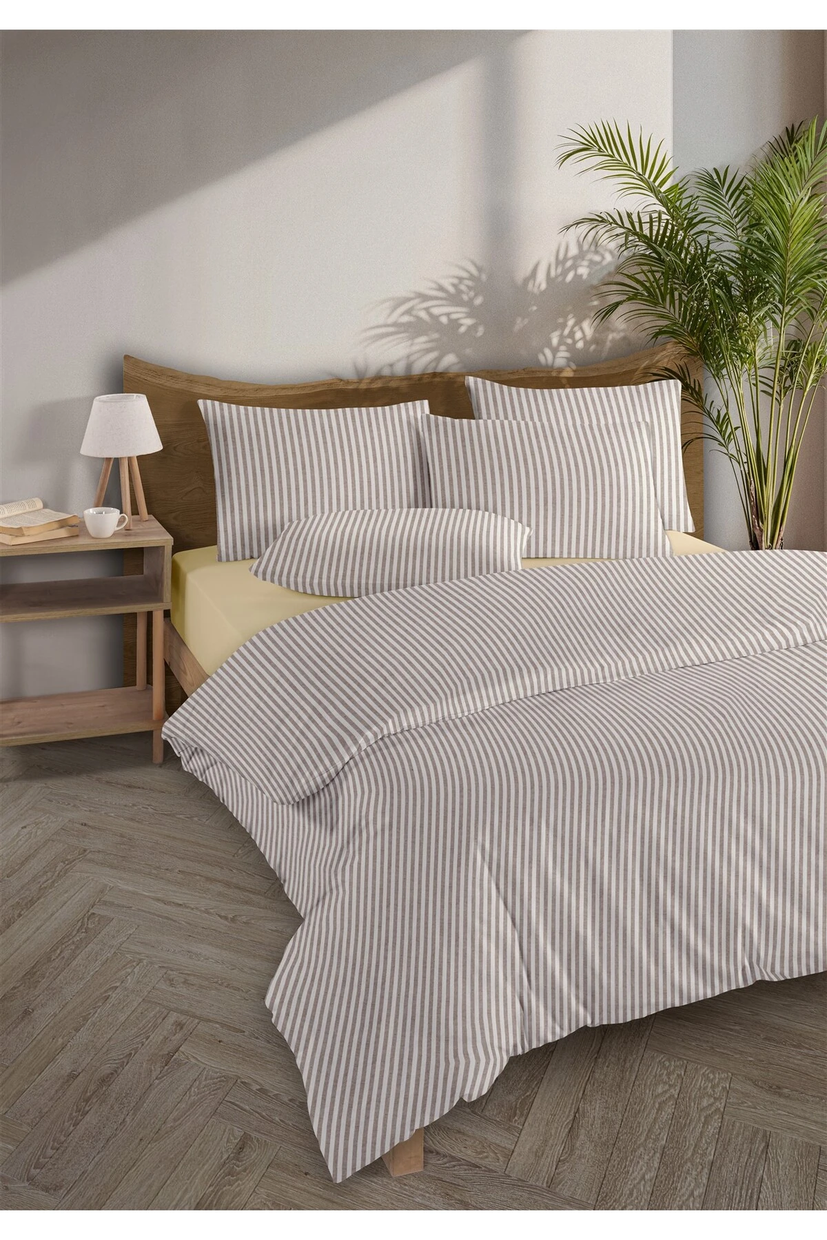 Mira %100 Pamuk Ranforce Yezra Ipliği Boyalı Nevresim Takımı Tek Kişilik - 160x220 cm - Bej