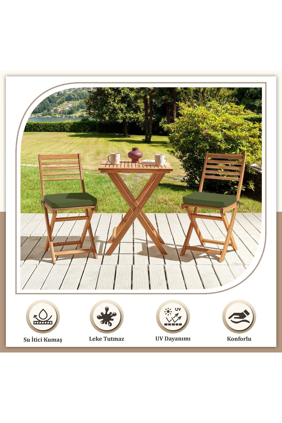 2'li Sıvı Geçirmez Leke Tutmaz Fermuarlı Bağcıklı Sandalye Minderi 40 x 40 cm