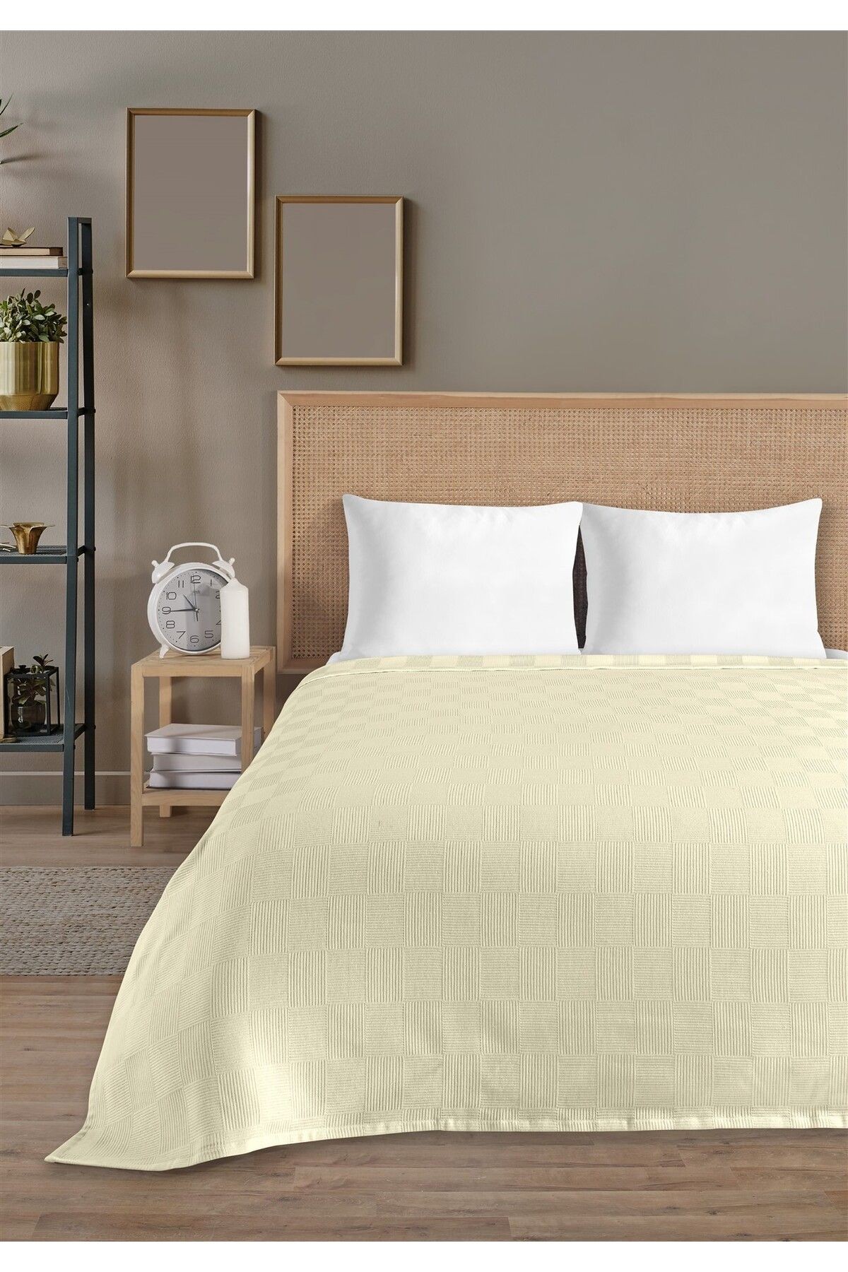 %100 Pamuk Çift Kişilik Açık Sarı Otel Pike Takım 200 x 230 cm