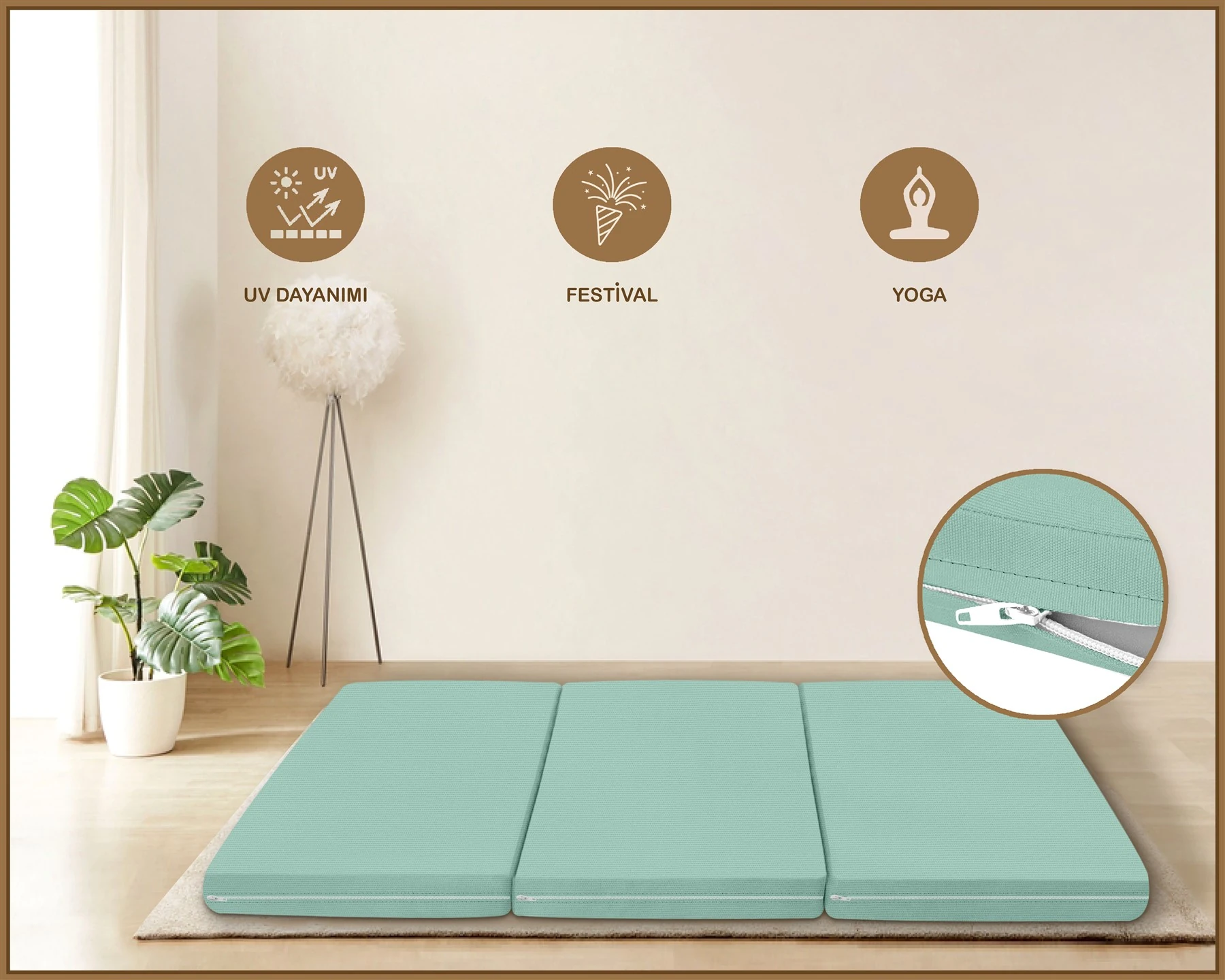 Canvas  Fermuarlı Katlanabilir Yer Yatağı Yer Minderi 60x180x6cm - Mi̇nt