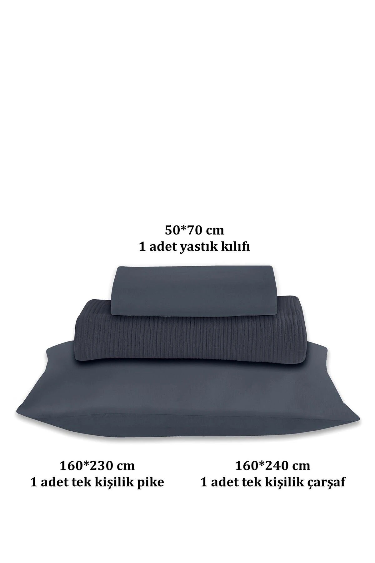 % 100 Doğal Pamuk 4 Kat Müslin Lüks Tek Kişilik Pike Takımı 160x230cm - Laci̇vert