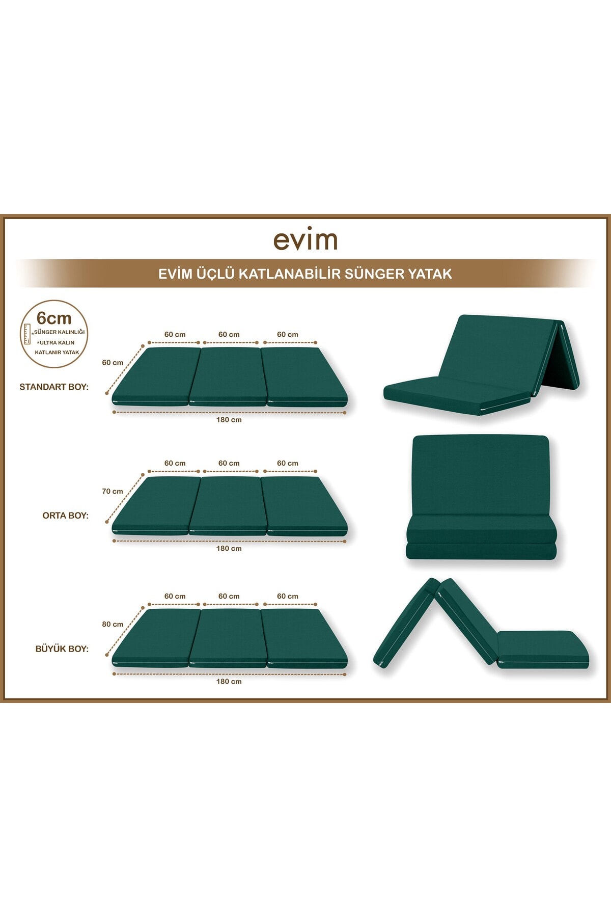 Canvas  Fermuarlı Katlanabilir Yer Yatağı Yer Minderi 80x180x6cm