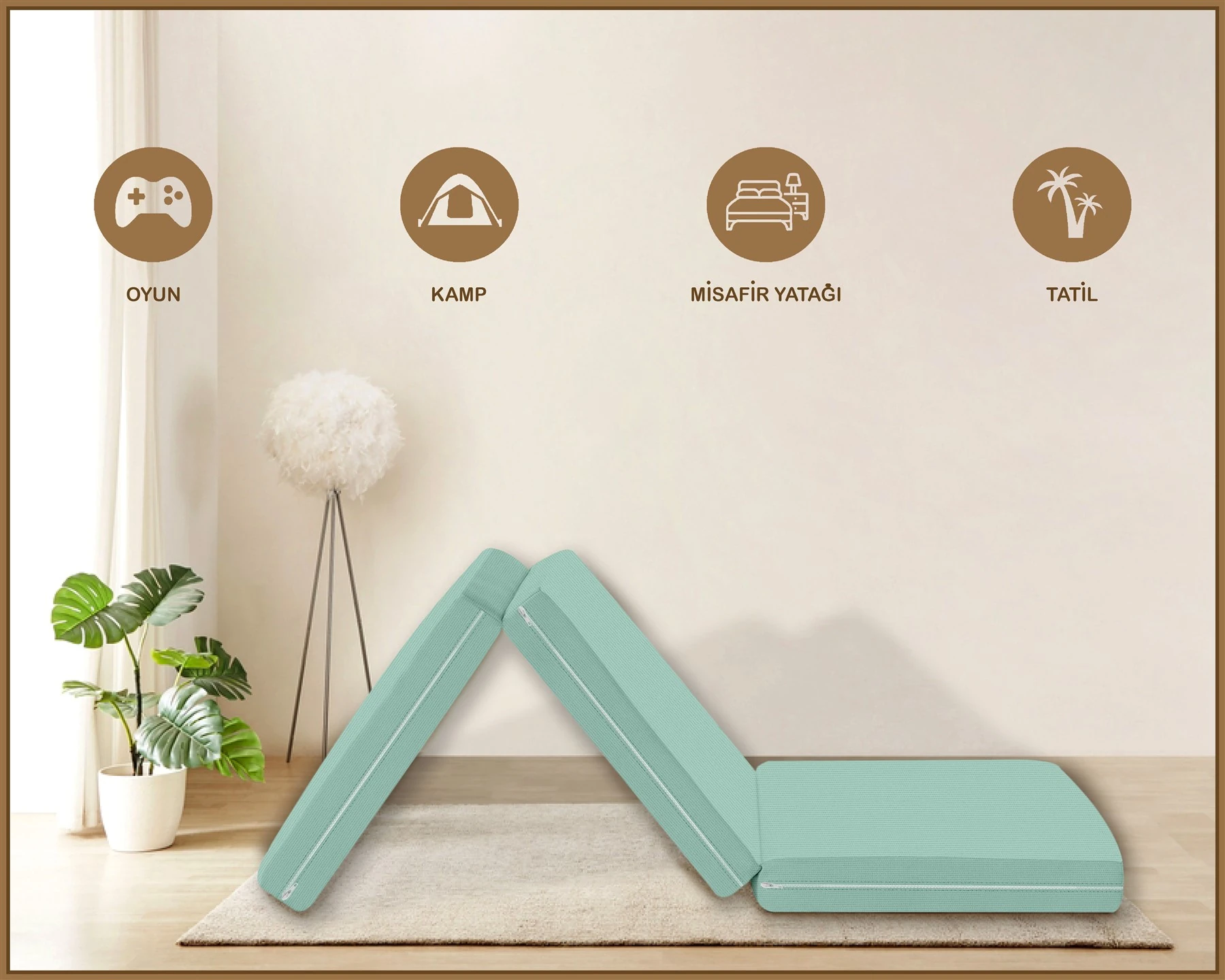 Canvas  Fermuarlı Katlanabilir Yer Yatağı Yer Minderi 60x180x6cm - Mi̇nt