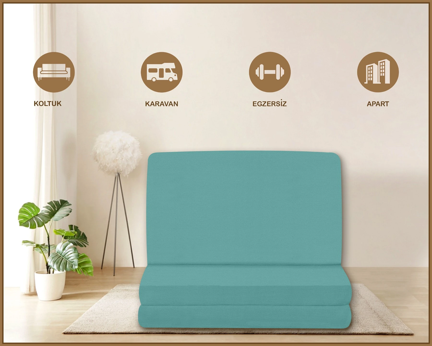 Canvas  Fermuarlı Katlanabilir Yer Yatağı Yer Minderi 60x180x6cm - Turkuaz