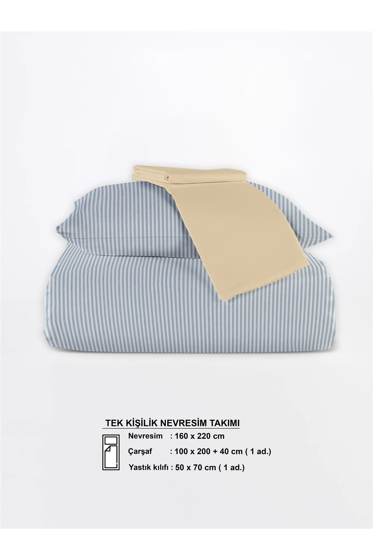 Mira %100 Pamuk Ranforce Yezra Ipliği Boyalı Nevresim Takımı Tek Kişilik - 160x220 cm - Mavi̇