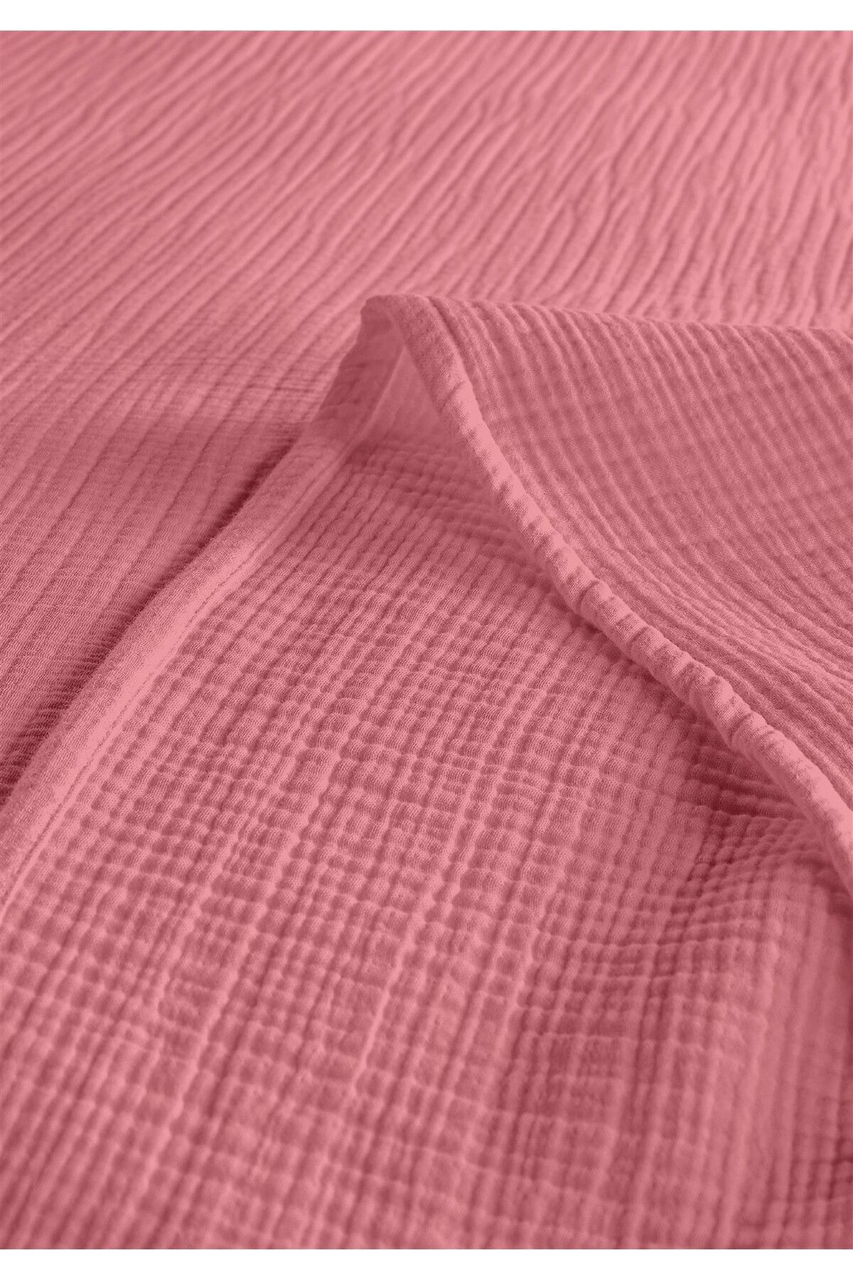 % 100 Doğal Pamuk 4 Kat Müslin Lüks Tek Kişilik Pike Takımı 160x230cm - koyu pembe