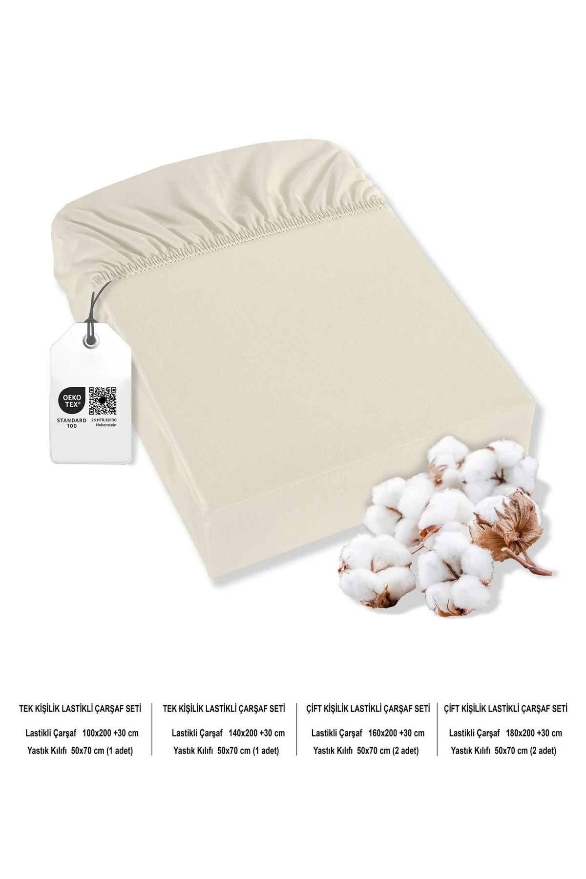 Siena Ranforce %100 Pamuk Lastikli Çarşaf Seti - kirik beyaz