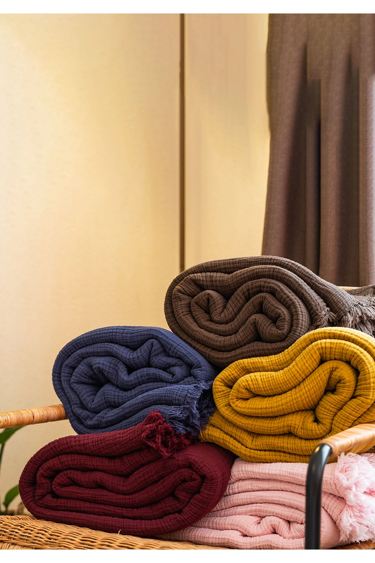 %100 Pamuk 4 kat Müslin Battaniye Takımı Çift Kişilik 200 x 230 cm