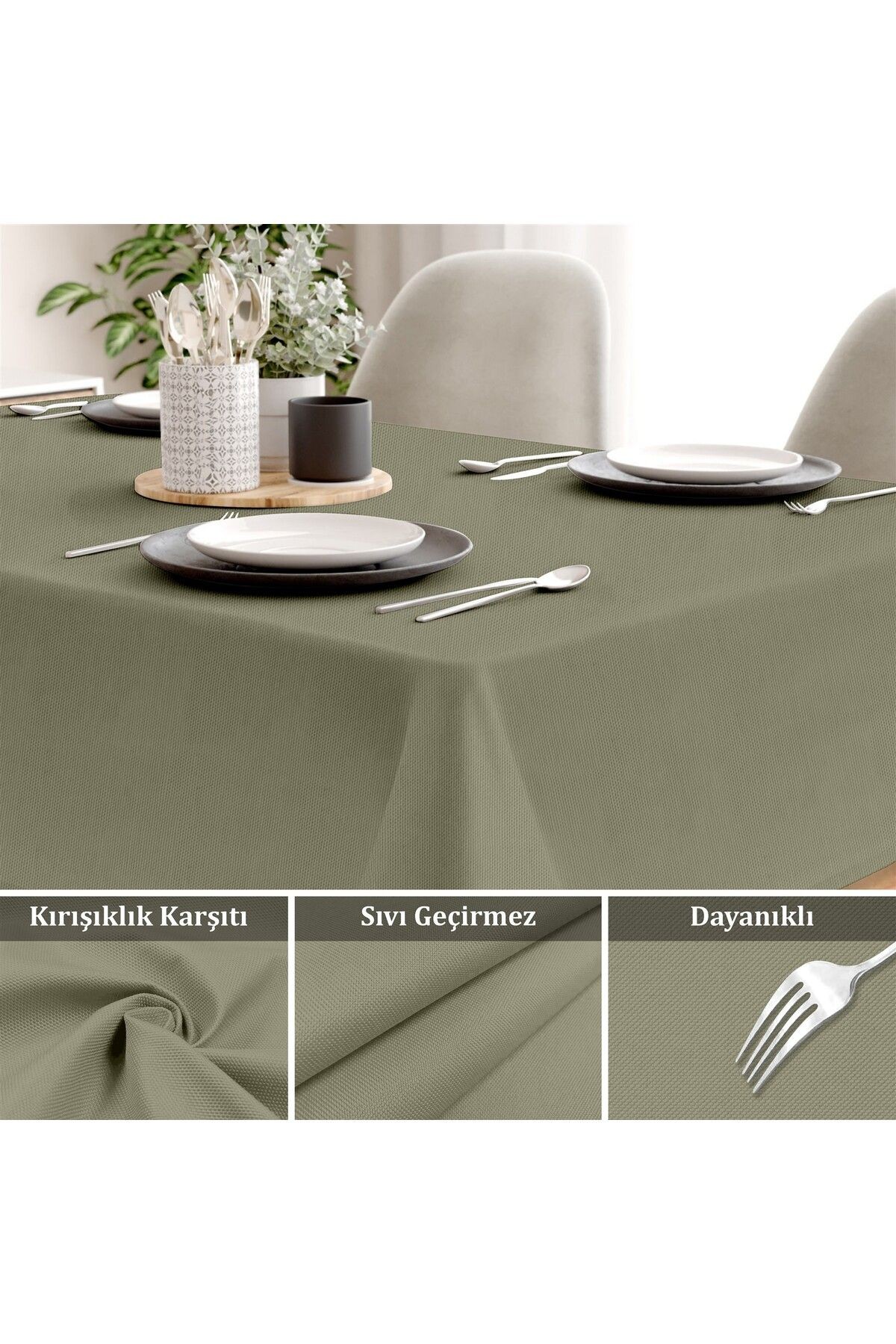 Canvas Sıvı Geçirmez Leke Tutmaz Masa Örtüsü - Koyu Taş