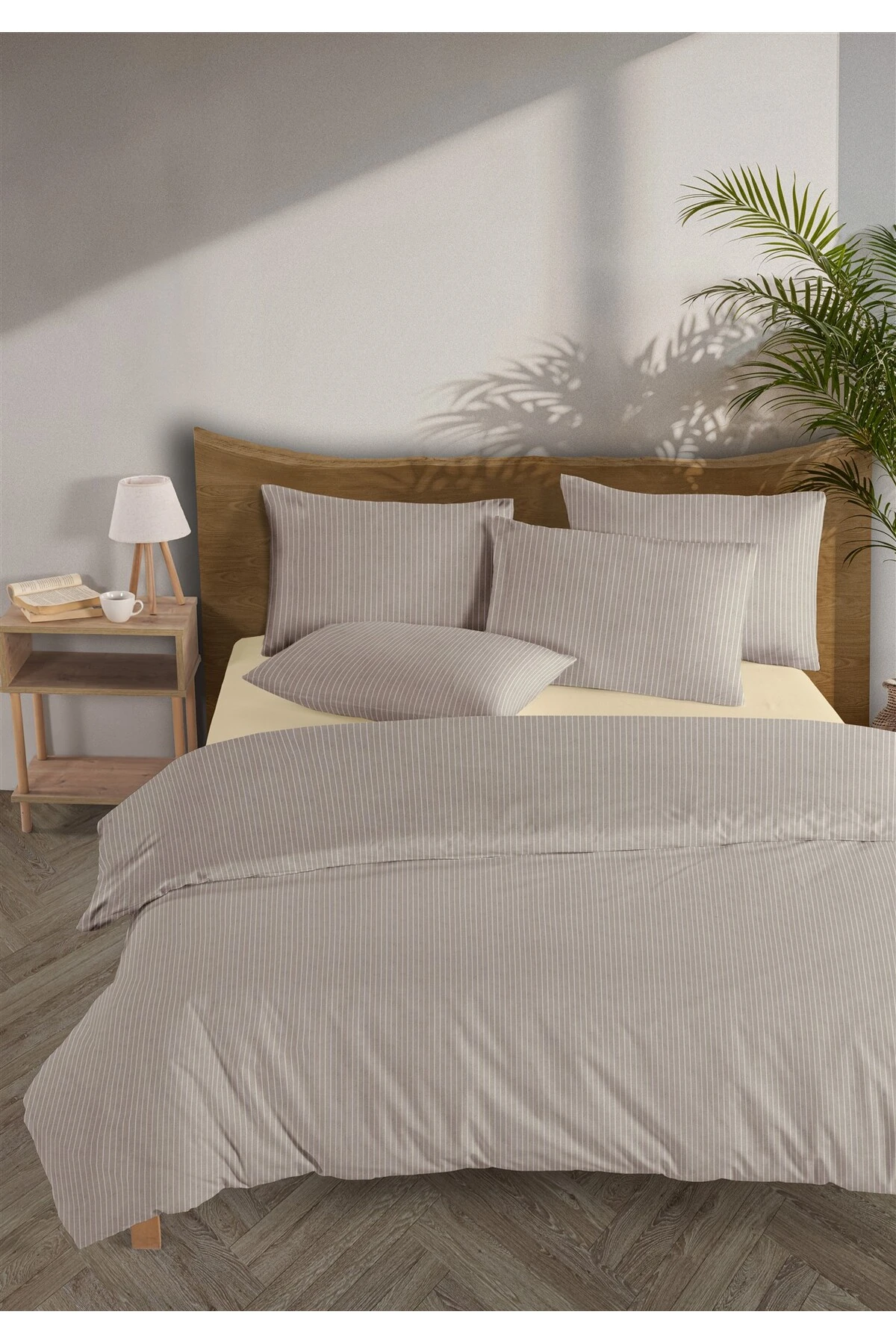 Chıc %100 Pamuk Ranforce Akay  Ipliği Boyalı Nevresim Takımı Çift Kişilik - 200x220 cm - Bej