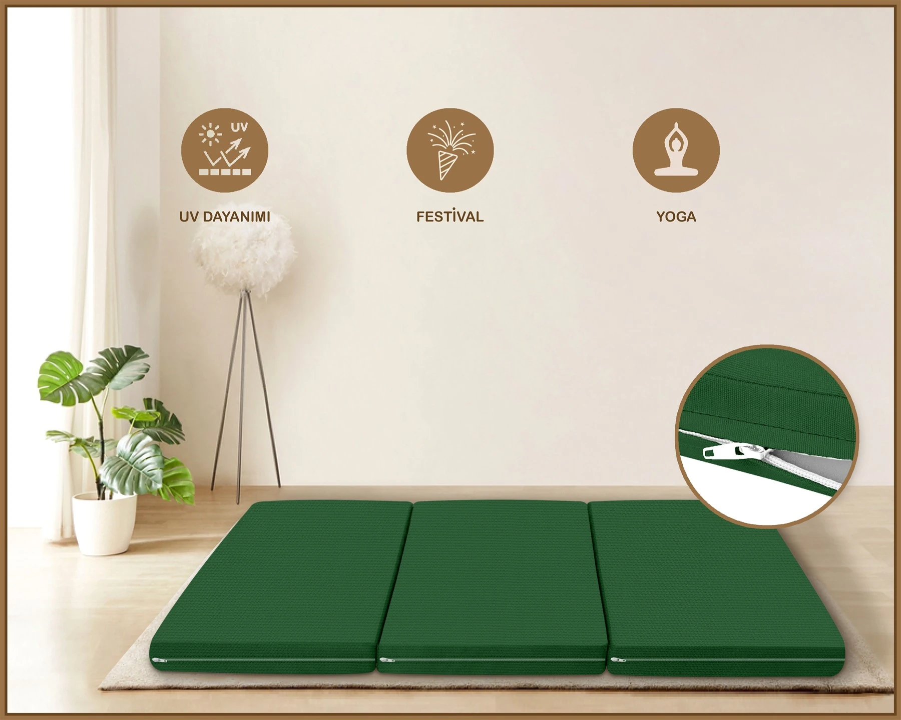 Canvas  Fermuarlı Katlanabilir Yer Yatağı Yer Minderi 60x180x6cm