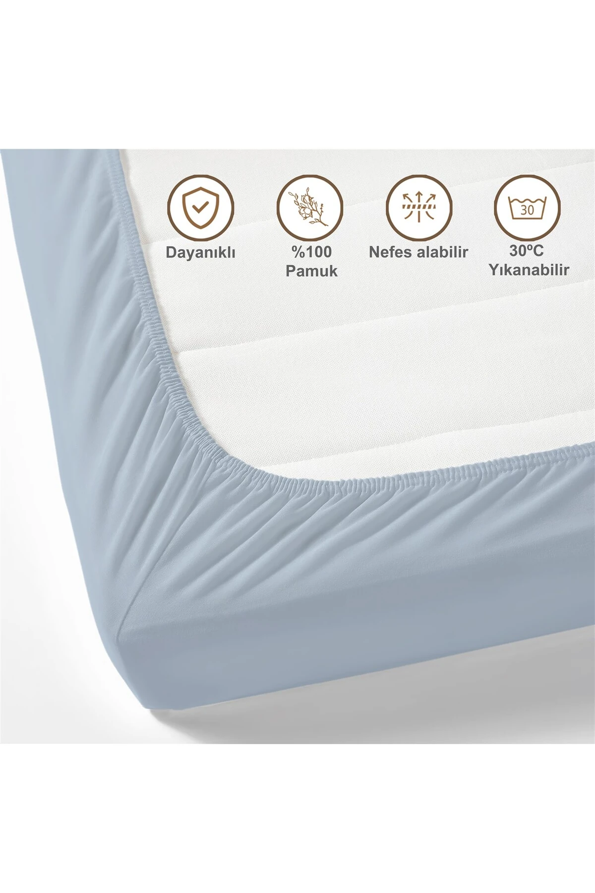 %100 Pamuk Penye Lastikli Çarşaf - Mavi̇