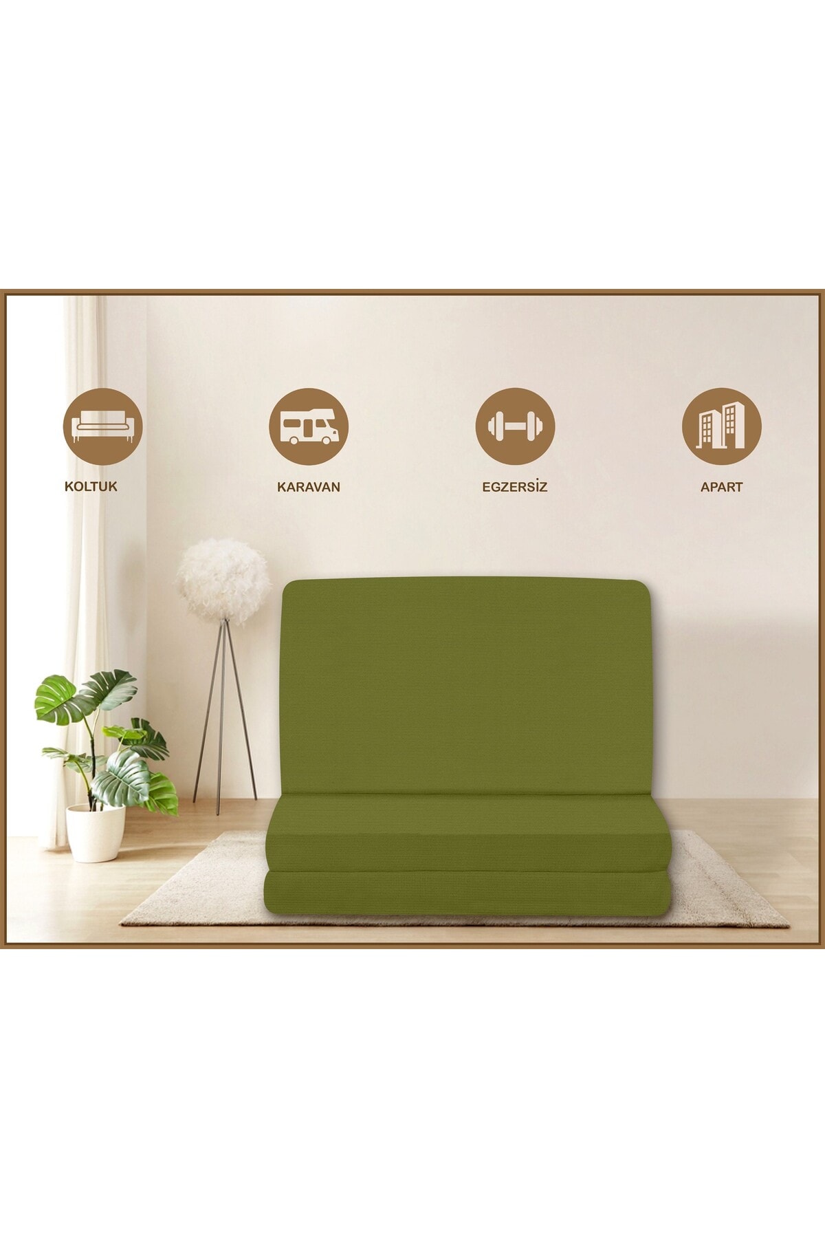 Canvas Açık Bej Fermuarlı Katlanabilir Yer Yatağı Yer Minderi 6cm