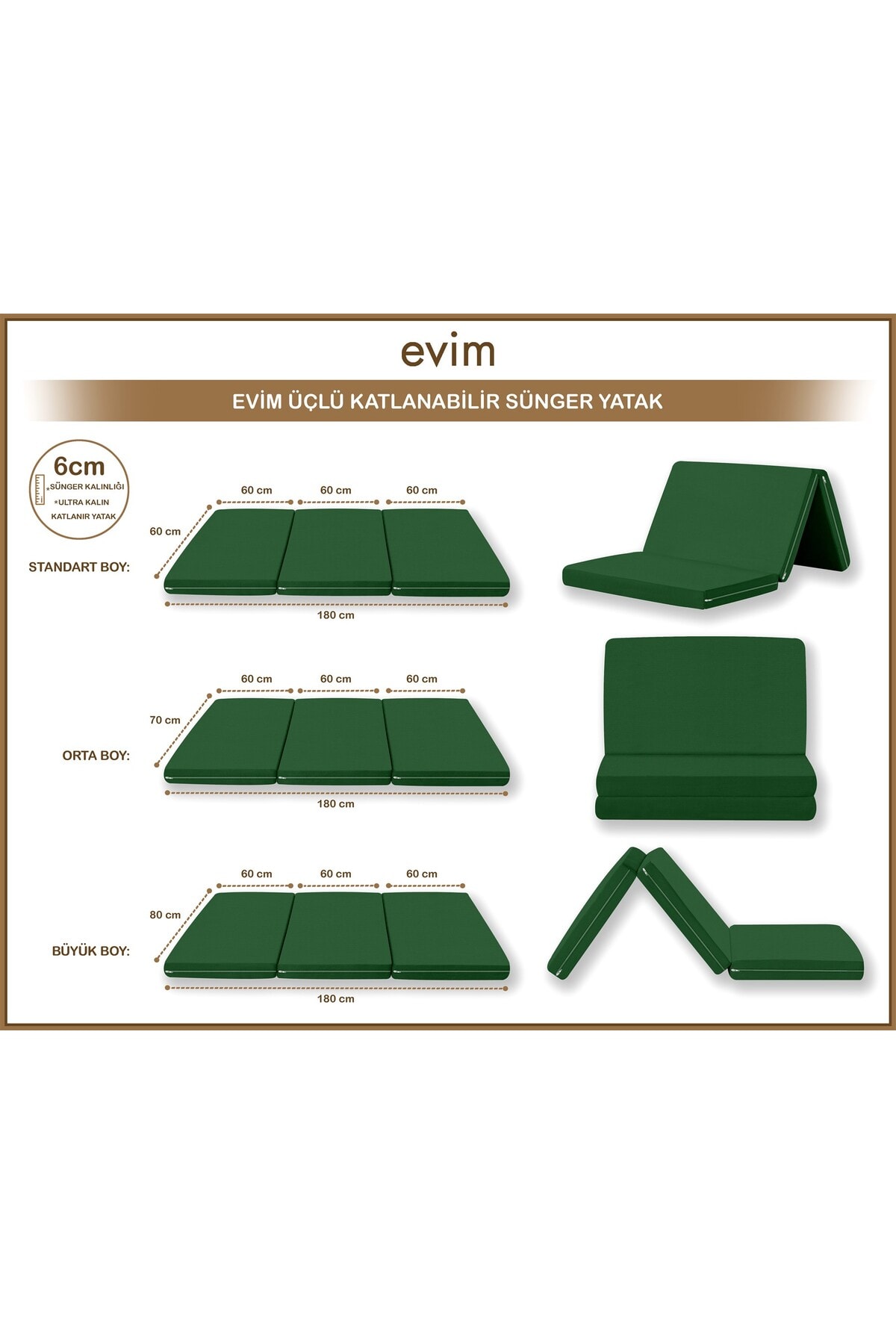 Canvas Açık Bej Fermuarlı Katlanabilir Yer Yatağı Yer Minderi 6cm