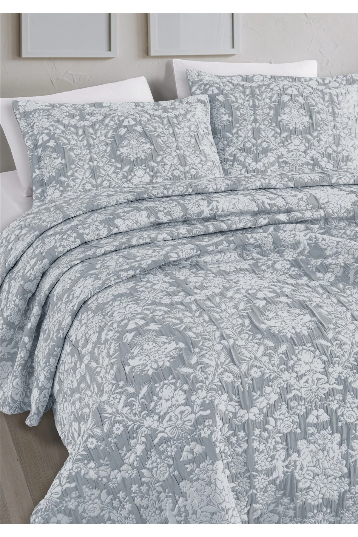 Dolgulu Jakarlı Yatak Örtüsü Seti Çift Kişilik Bej 230x240 cm - gala i̇ndi̇go