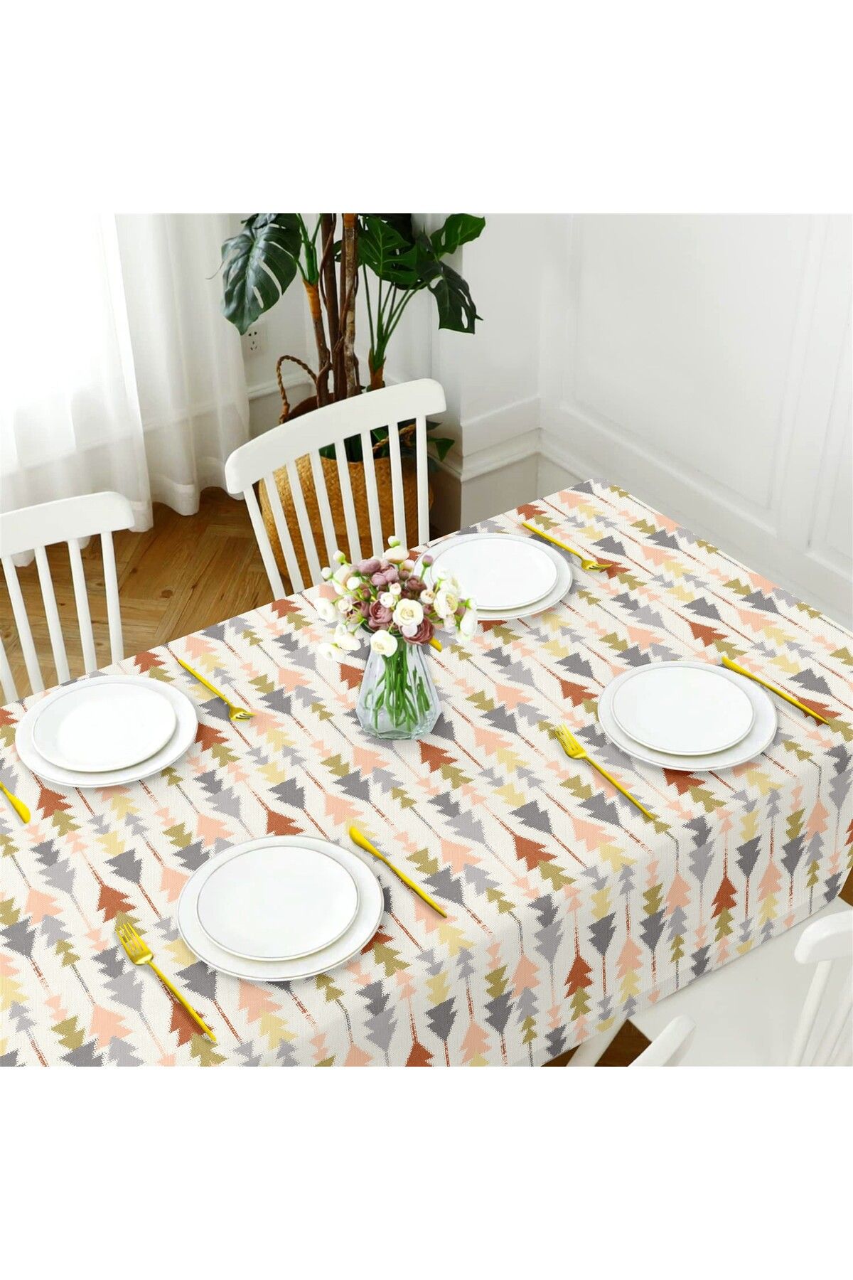 Canvas Desenli Sıvı Geçirmez Leke Tutmaz Masa Örtüsü