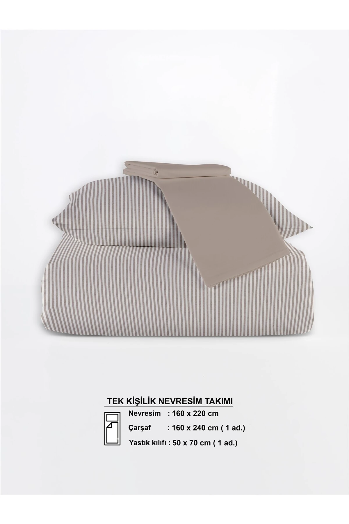 Striped %100 Pamuk Ranforce Yezra Ipliği Boyalı Nevresim Takımı Tek Kişilik - 160x220 cm