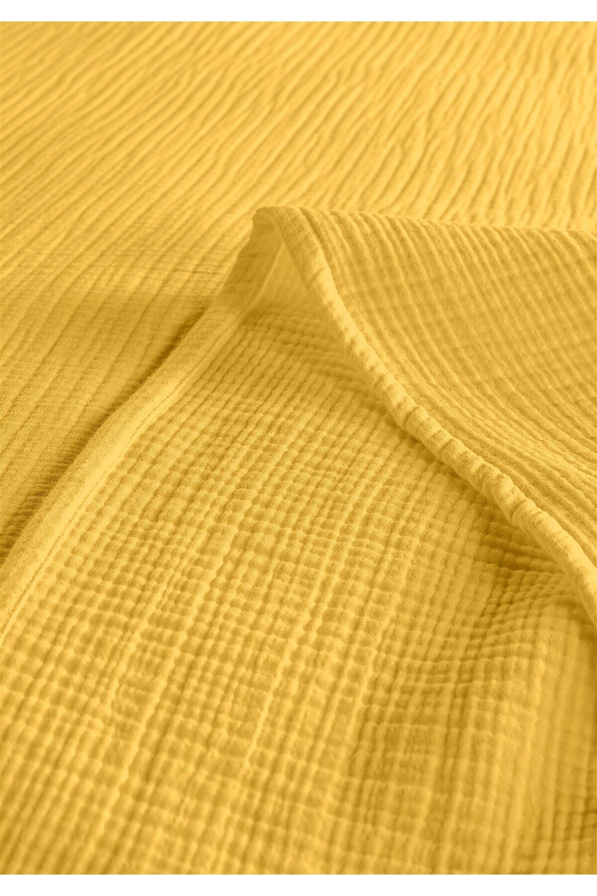 % 100 Doğal Pamuk 4 Kat Müslin Lüks Çift Kişilik Pike Takımı  200x230cm - sari