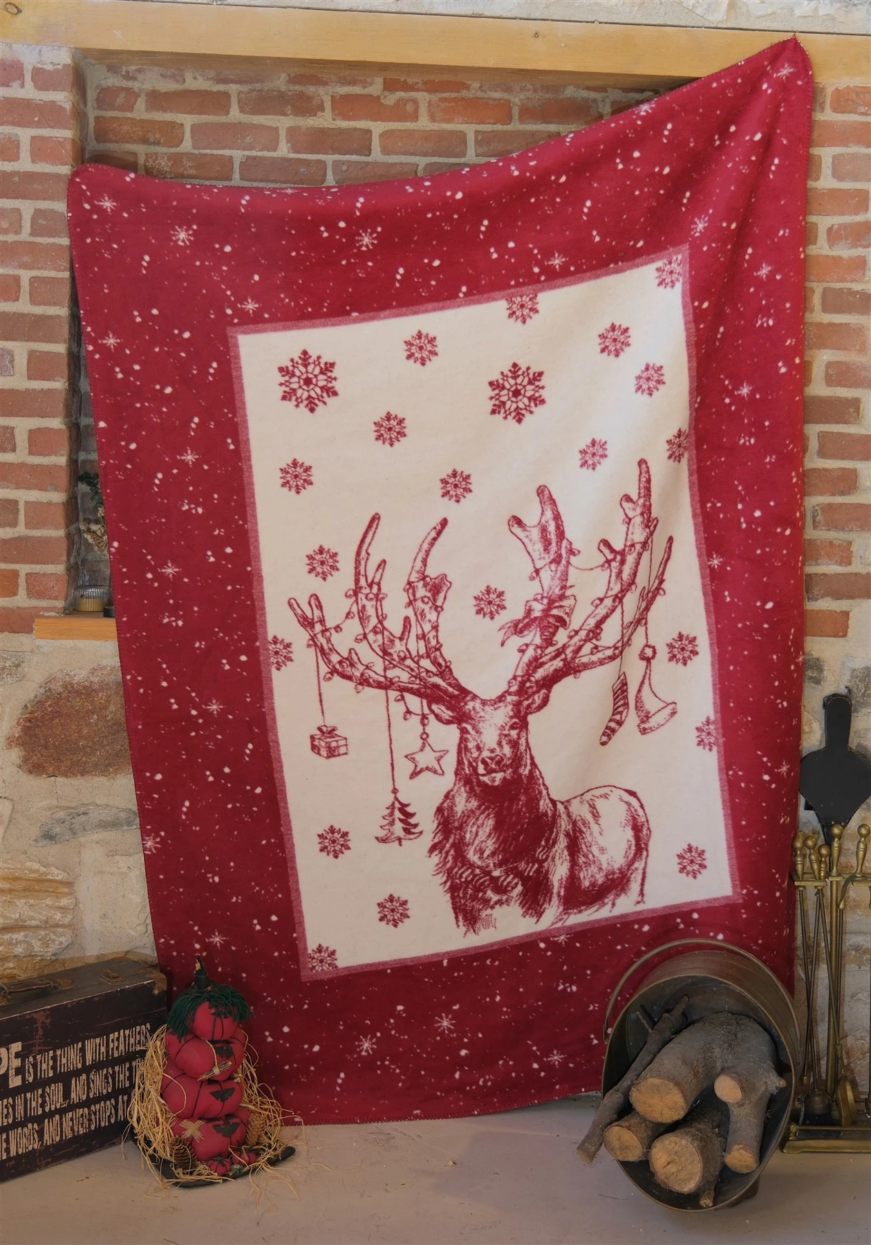 Deer Pamuklu Tv Battaniye Kırmızı 130x170 cm