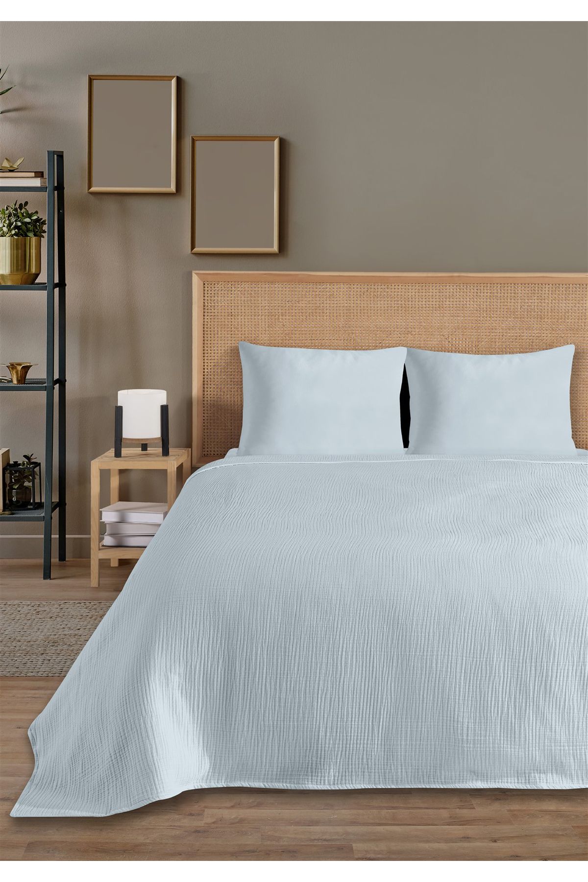 % 100 Doğal Pamuk 4 Kat Müslin Lüks Çift Kişilik Pike Takımı  200x230cm - Bebe mavi̇