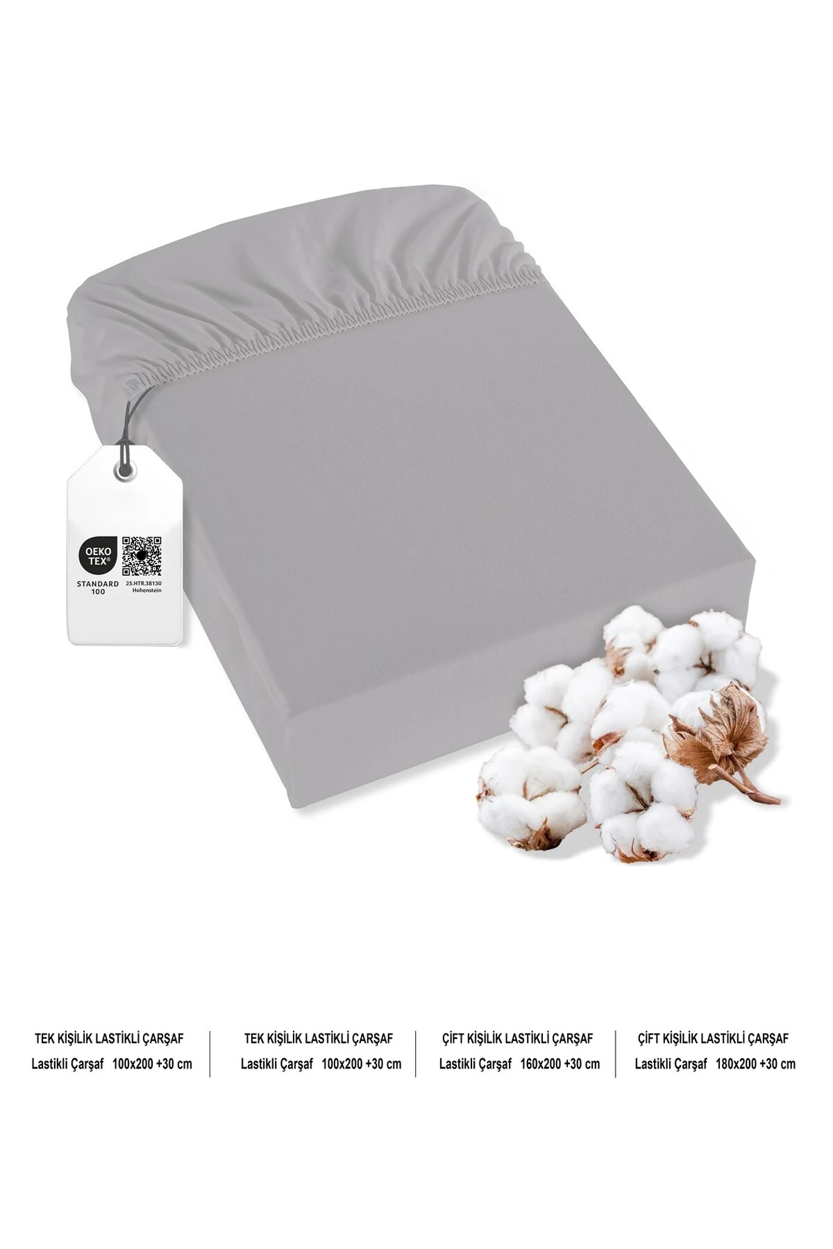 Naria Ranforce %100 Pamuk Lastikli Çarşaf - Açik Gri̇