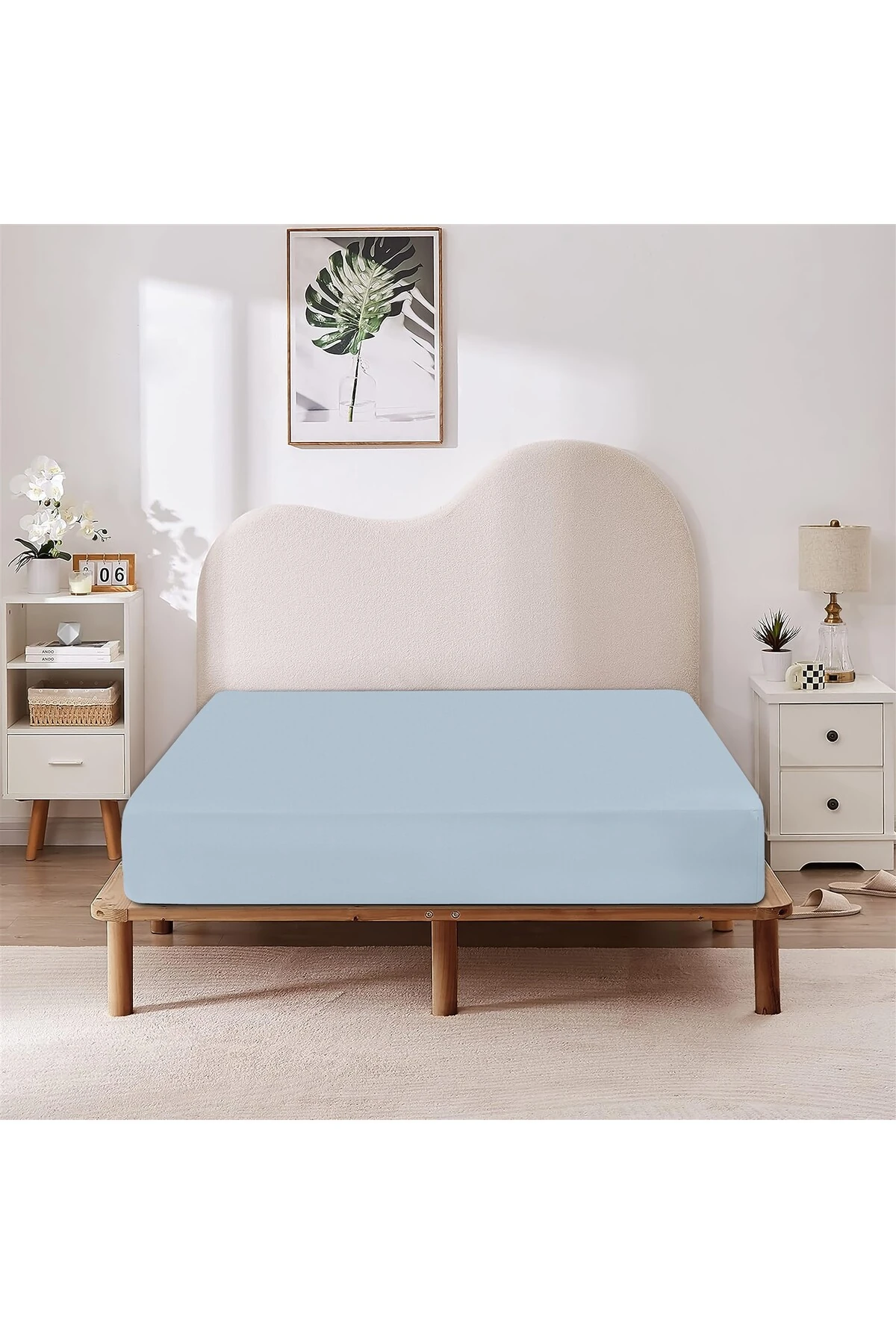 %100 Pamuk Penye Lastikli Çarşaf - Mavi̇