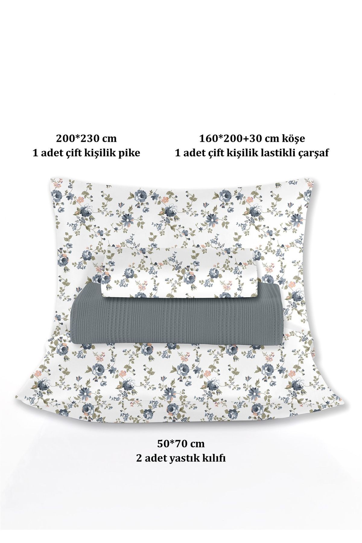 %100 Pamuk Exclusive Antrasit Çift Kişilik Pike Takımı 200 x 230 cm