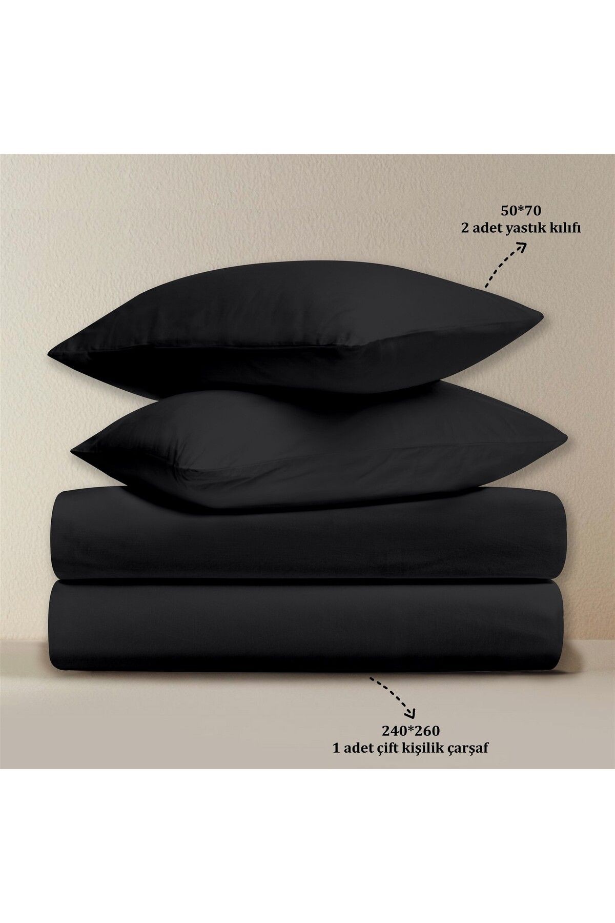 Organik Pamuk Akfil Düz Çarşaf Seti Çift Kişilik 240x260 cm - Si̇yah