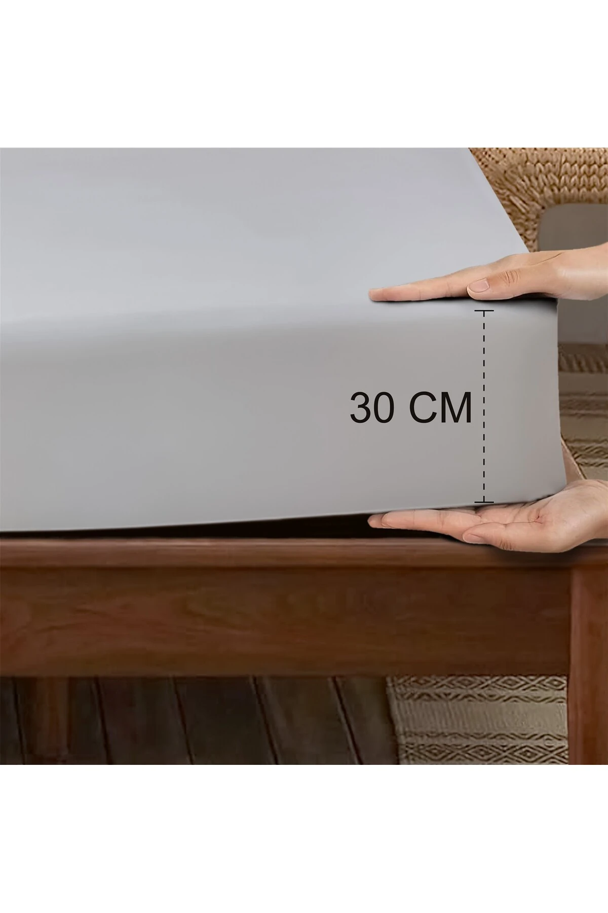 %100 Pamuk Bambu Lastikli Çarşaf - Gri̇