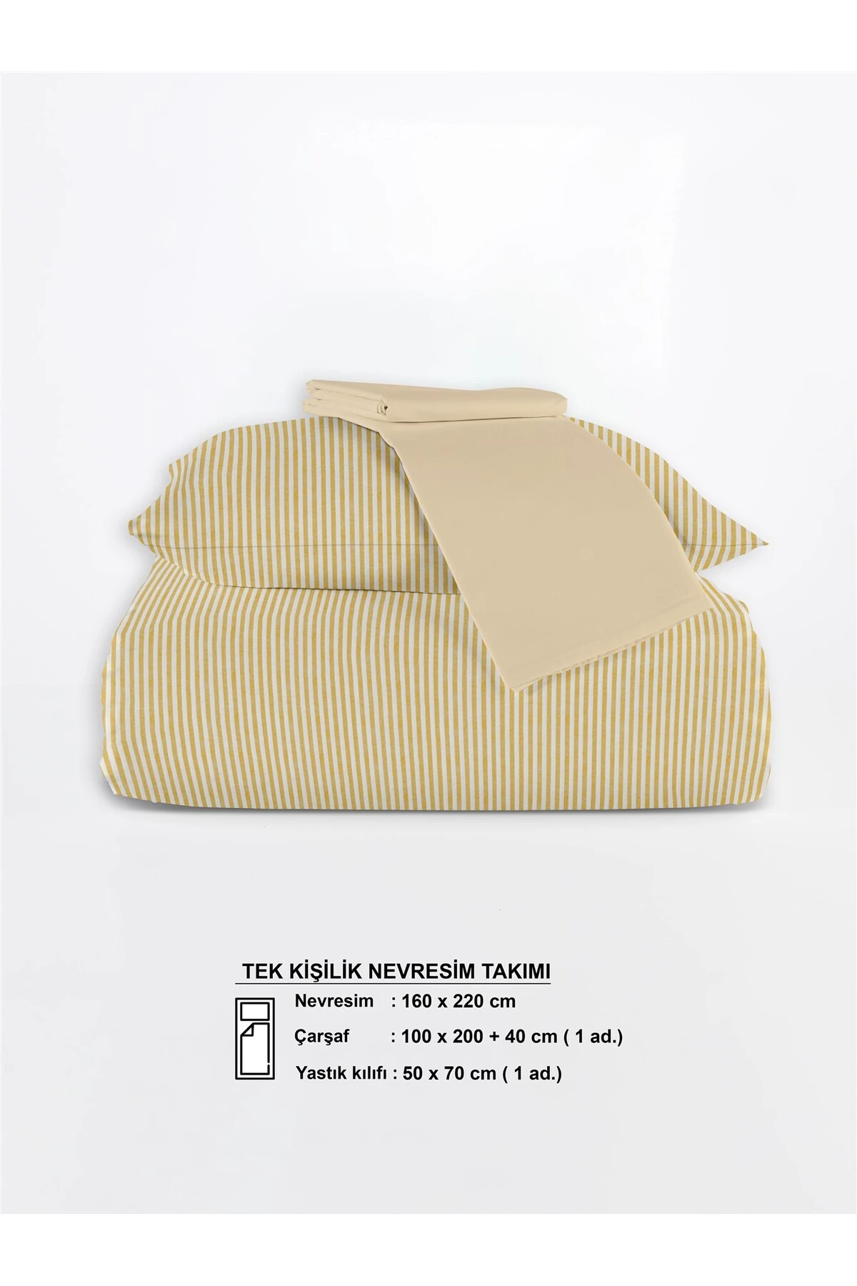 Mira %100 Pamuk Ranforce Yezra Ipliği Boyalı Nevresim Takımı Tek Kişilik - 160x220 cm - sari