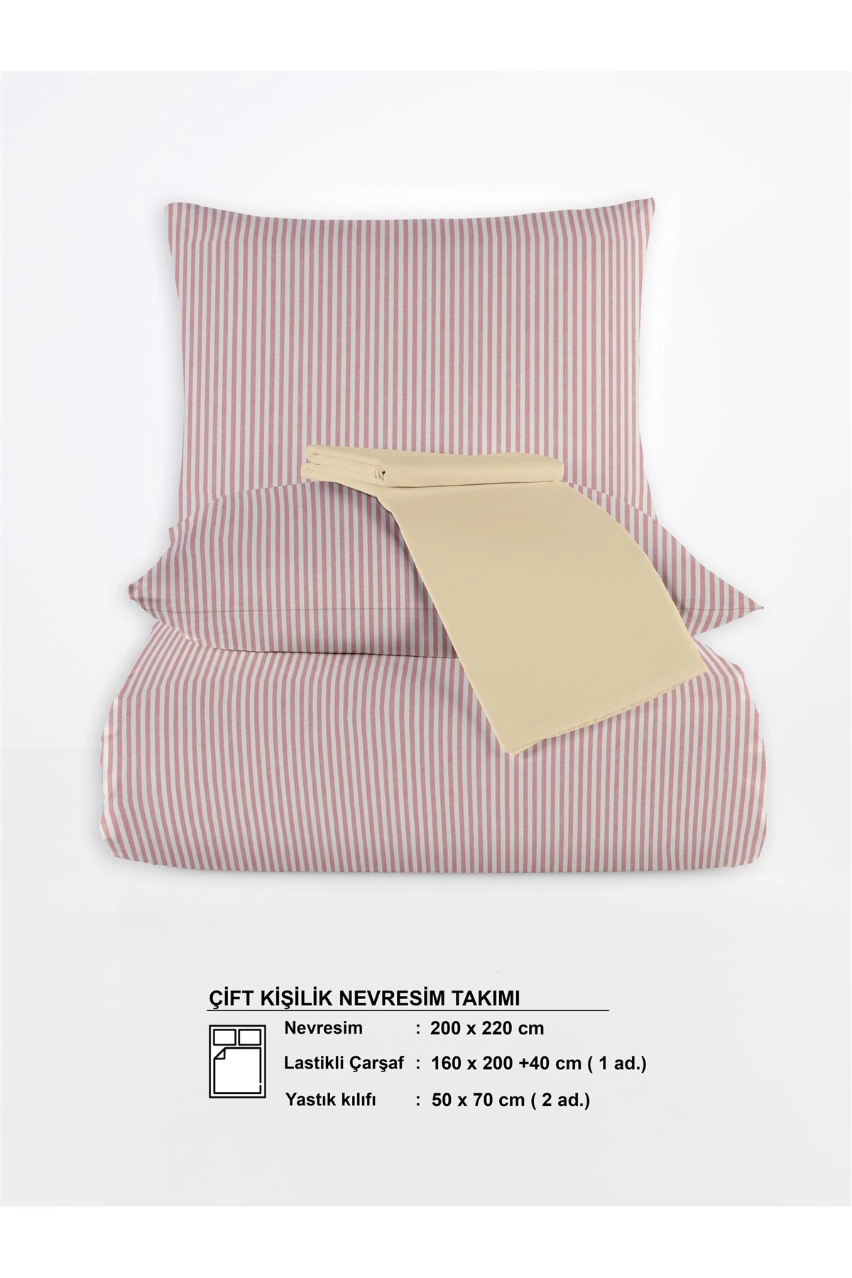 Mira %100 Pamuk Ranforce Yezra Ipliği Boyalı Nevresim Takımı Çift Kişilik - 200x220 Cm - kirmizi