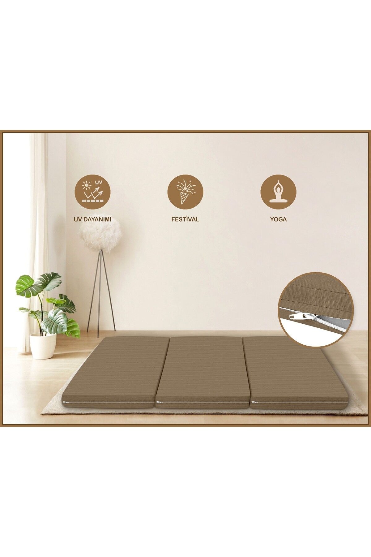 Canvas Kil Fermuarlı Katlanabilir Yer Yatağı Yer Minderi 10cm